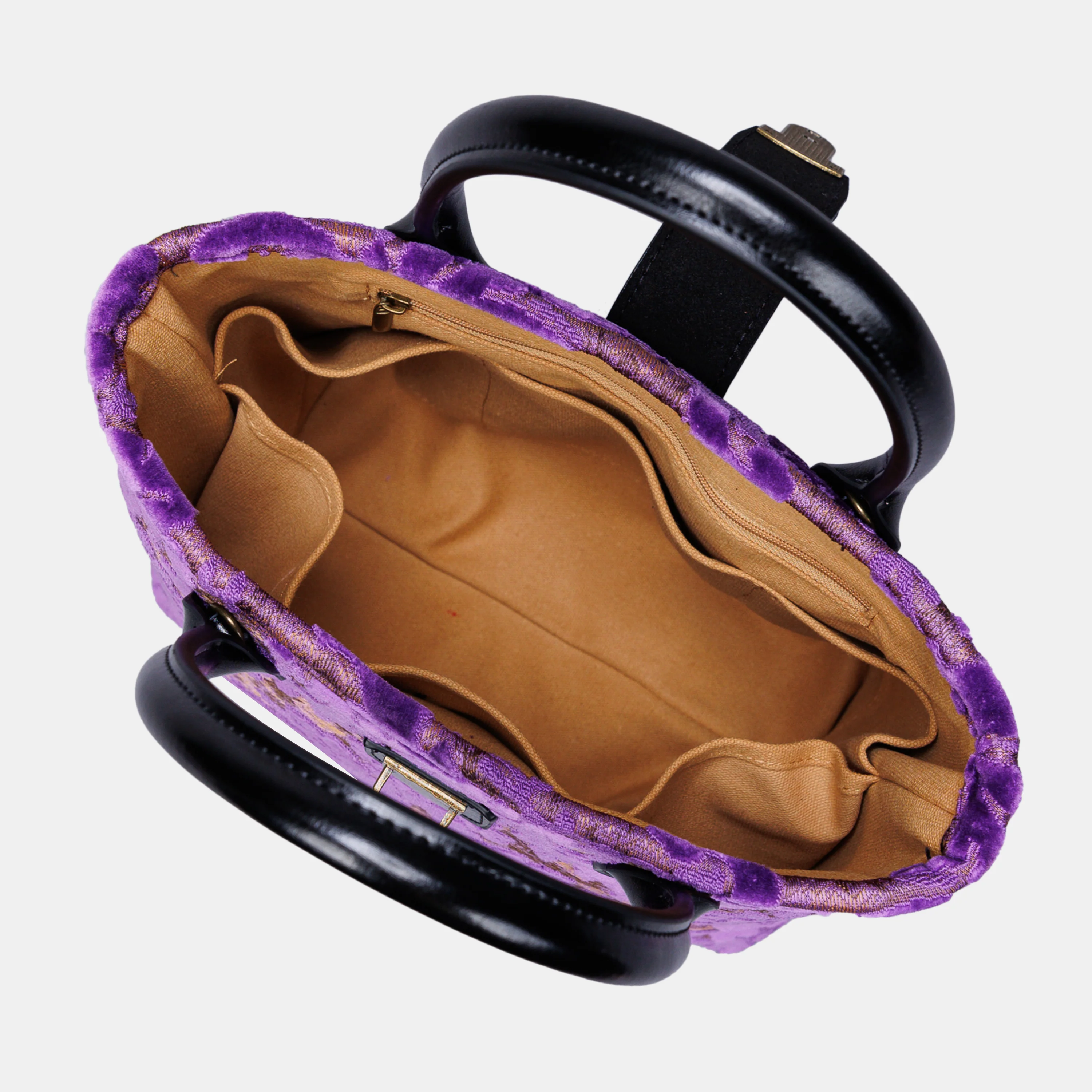Burnout Velvet Purple Tuck Lock Carpet Satchel - Image 7