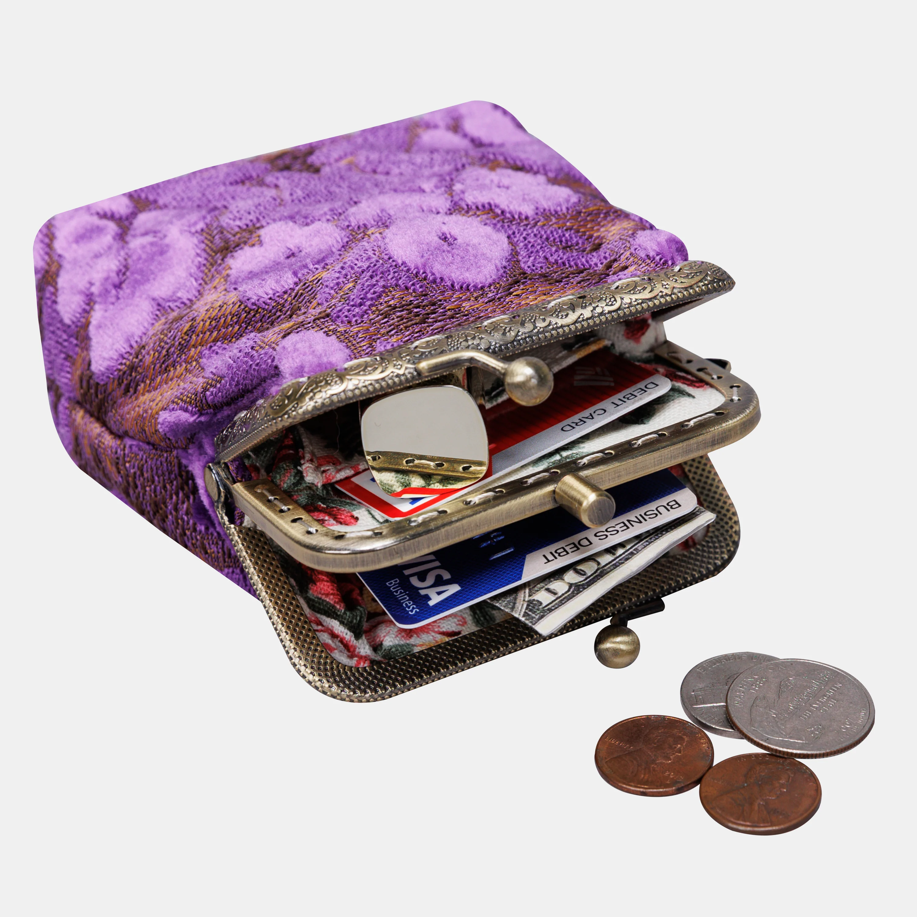 Burnout Velvet Purple Double Kiss Clasp Coin Purse - Image 4