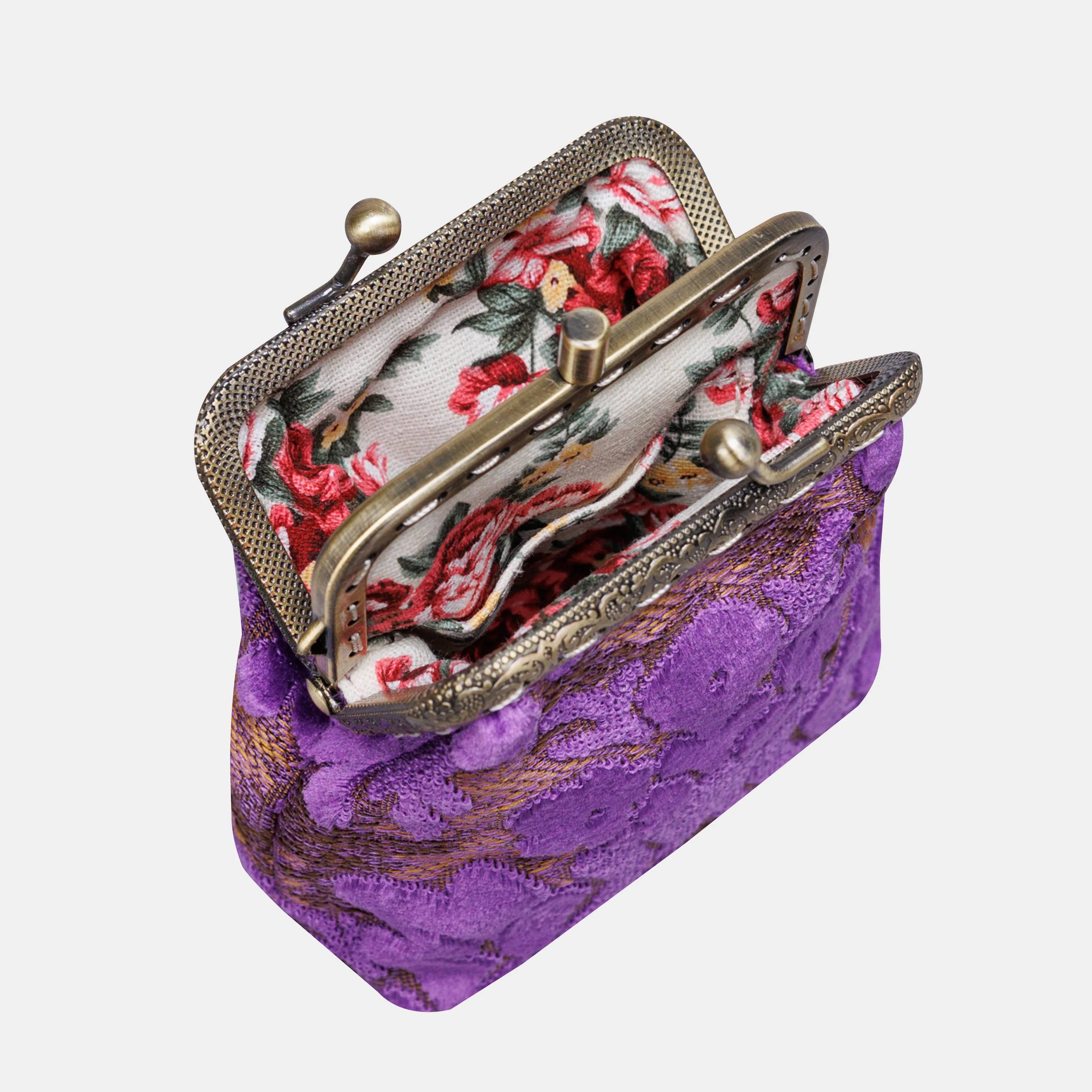 Burnout Velvet Purple Double Kiss Clasp Coin Purse - Image 5