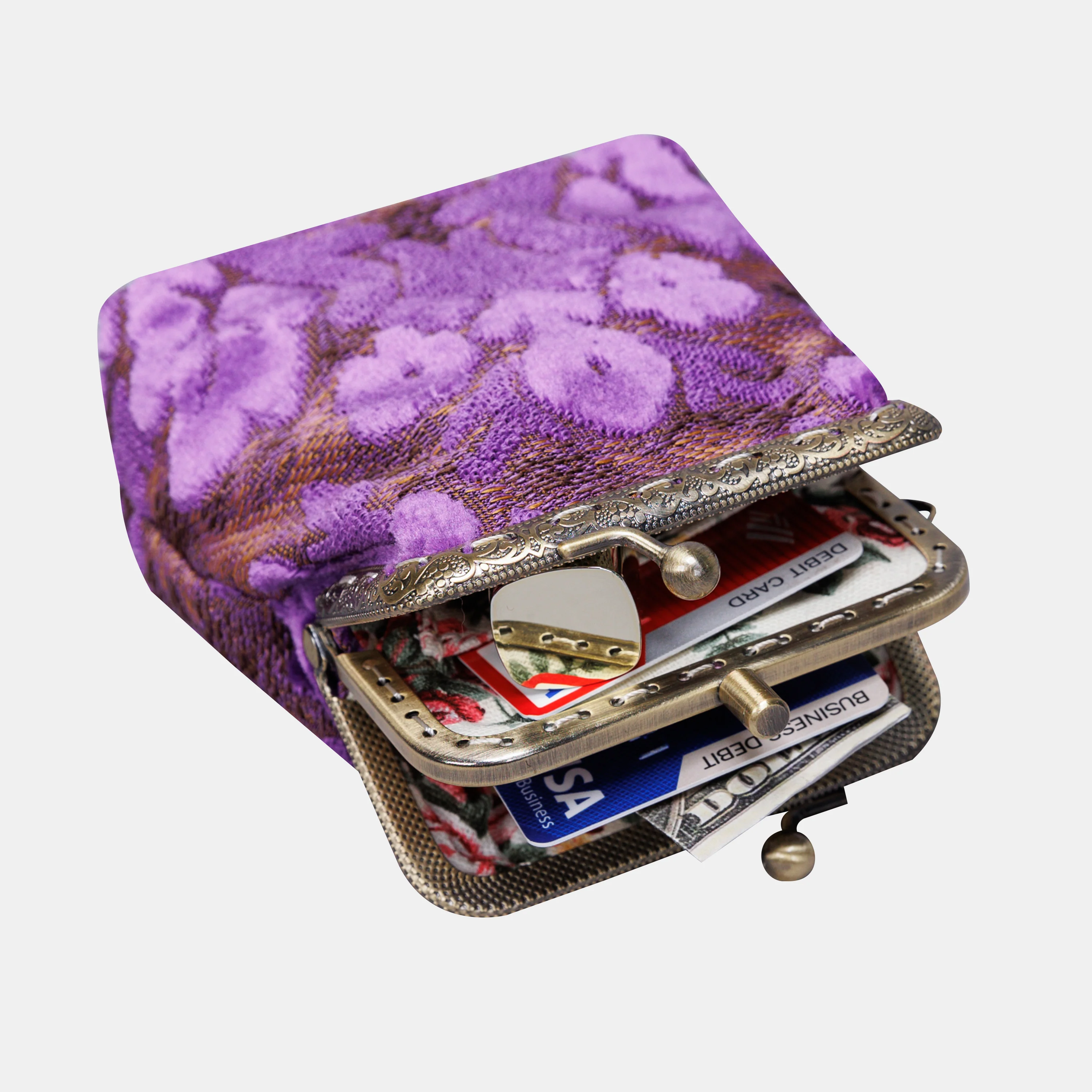 Burnout Velvet Purple Double Kiss Clasp Coin Purse - Image 6