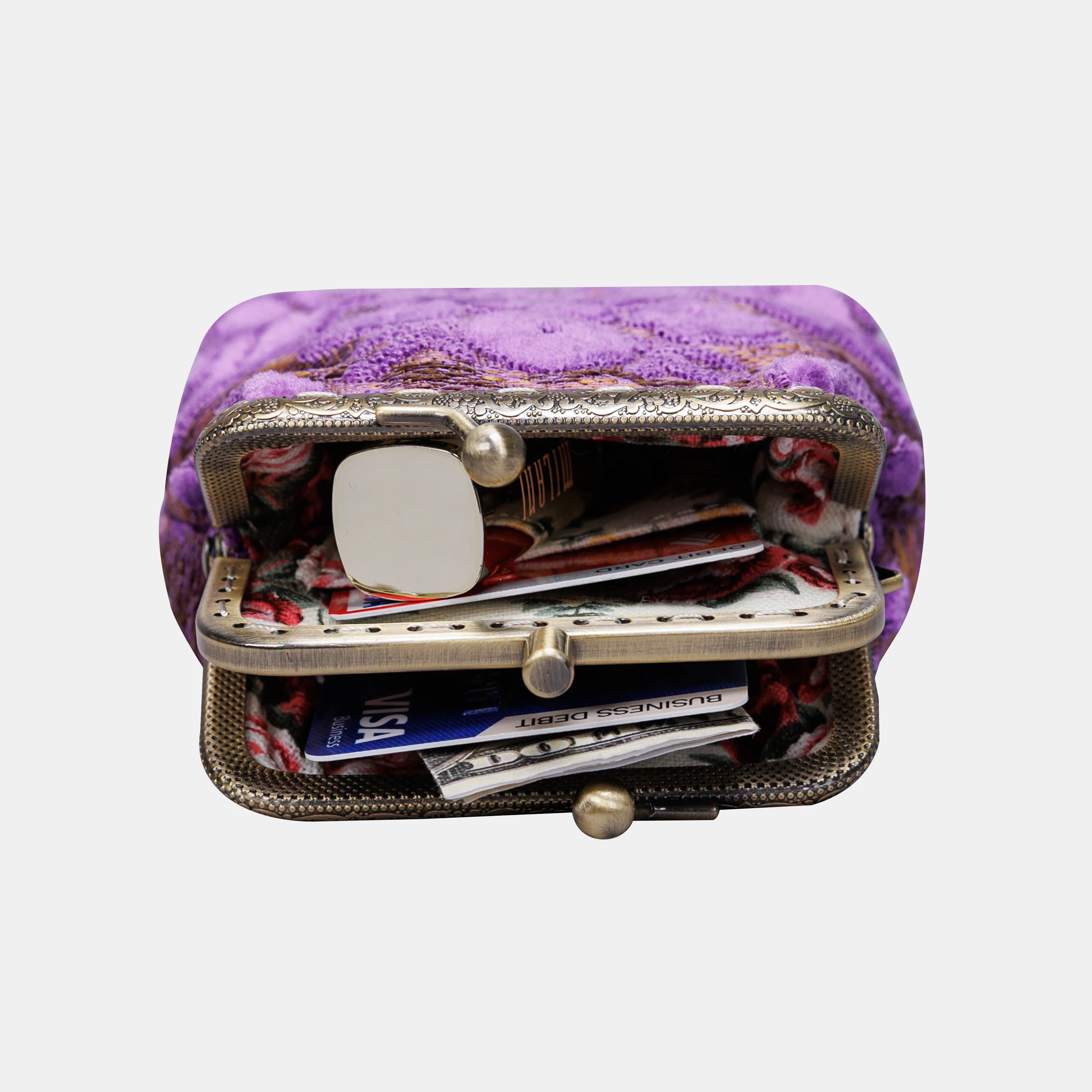 Burnout Velvet Purple Double Kiss Clasp Coin Purse - Image 7