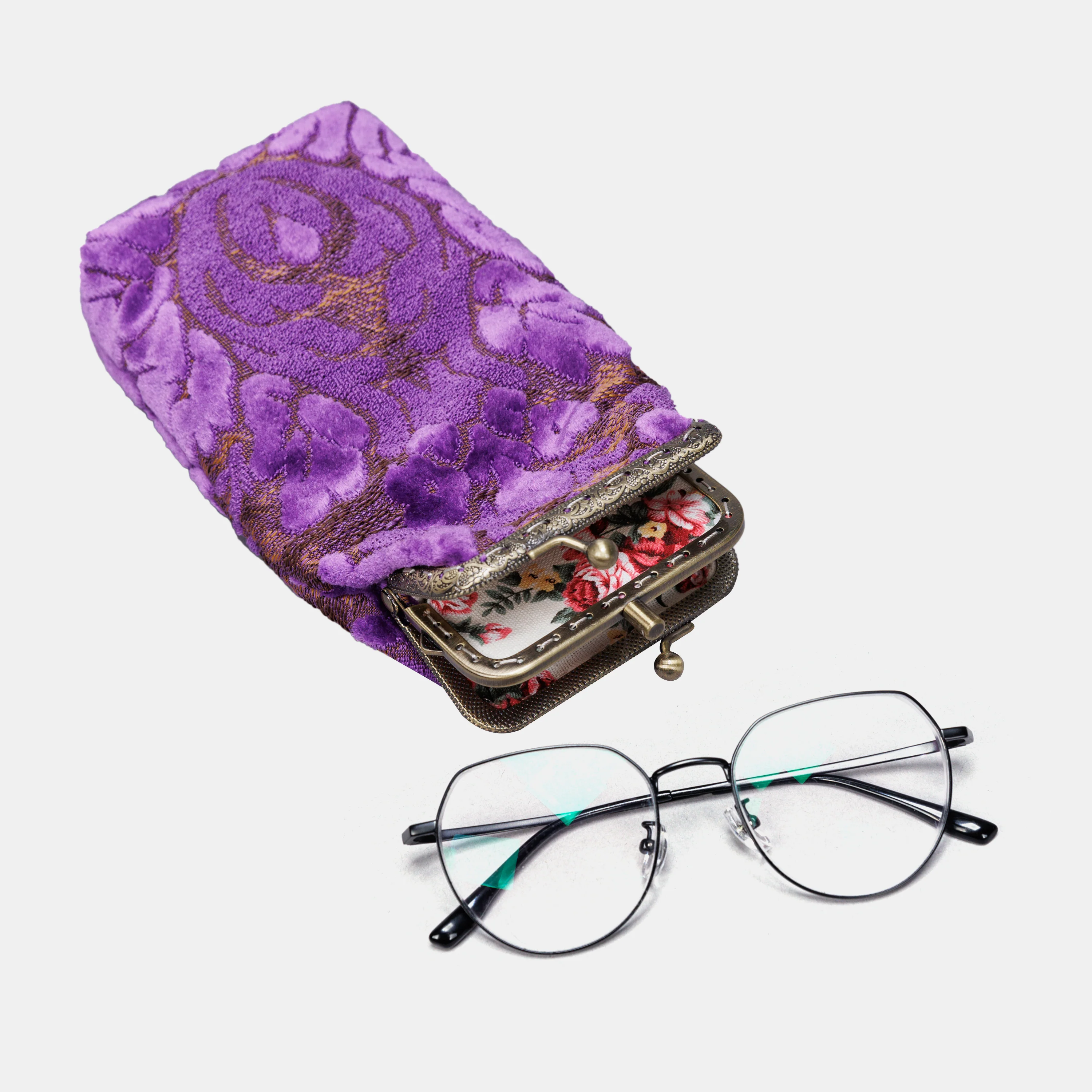 Burnout Velvet Purple Carpet Eyeglasses Case - Image 4