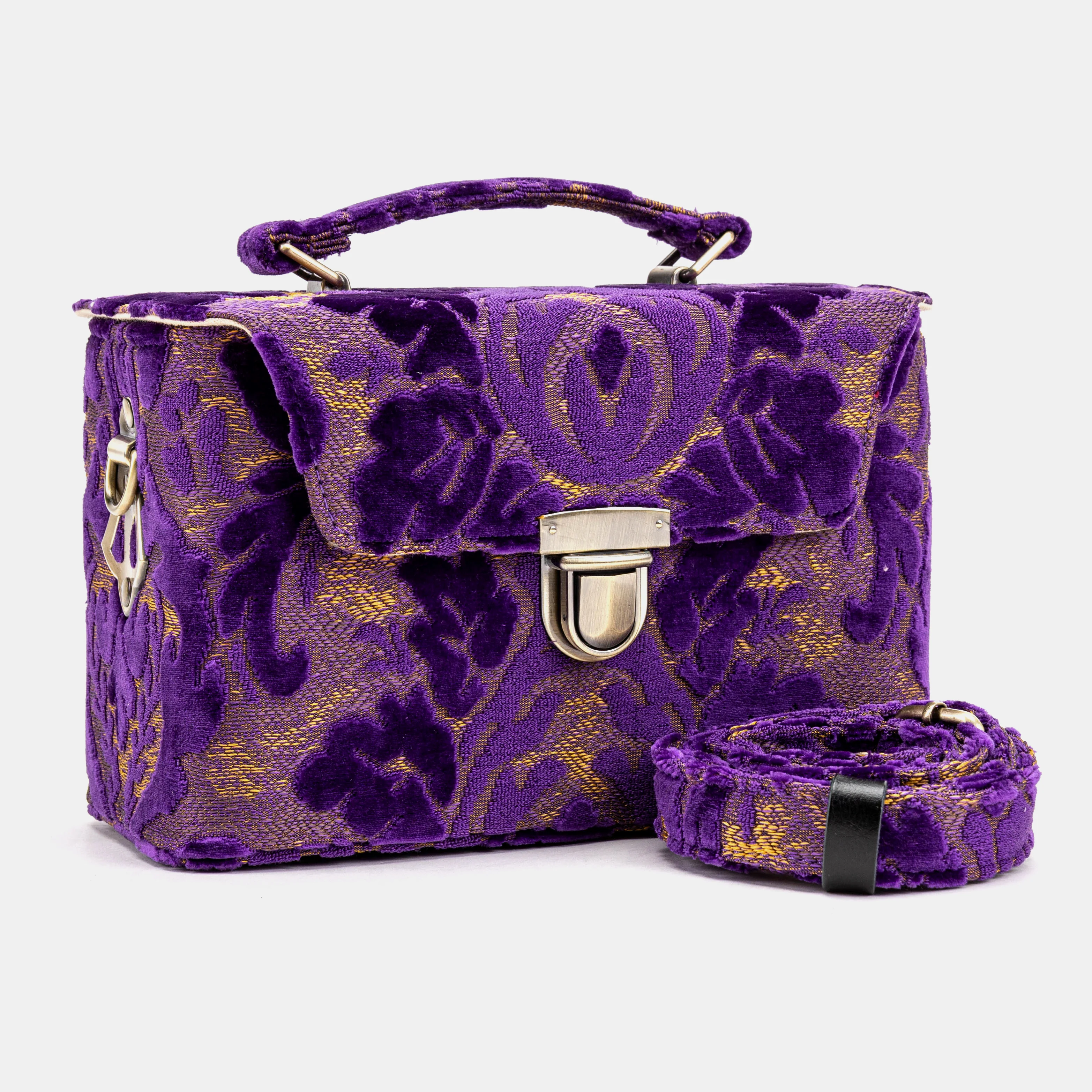 Burnout Velvet Purple Clara Medium Train Case Purse