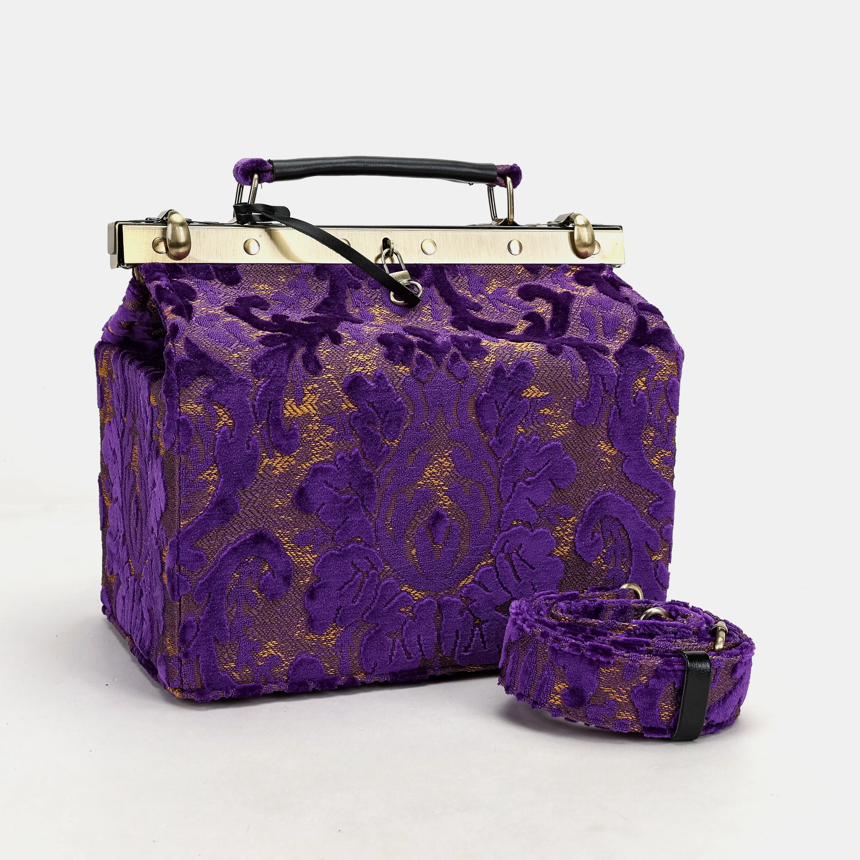 Burnout Velvet Purple Vivienne Carpet Purse Gladstone Bag - Image 5