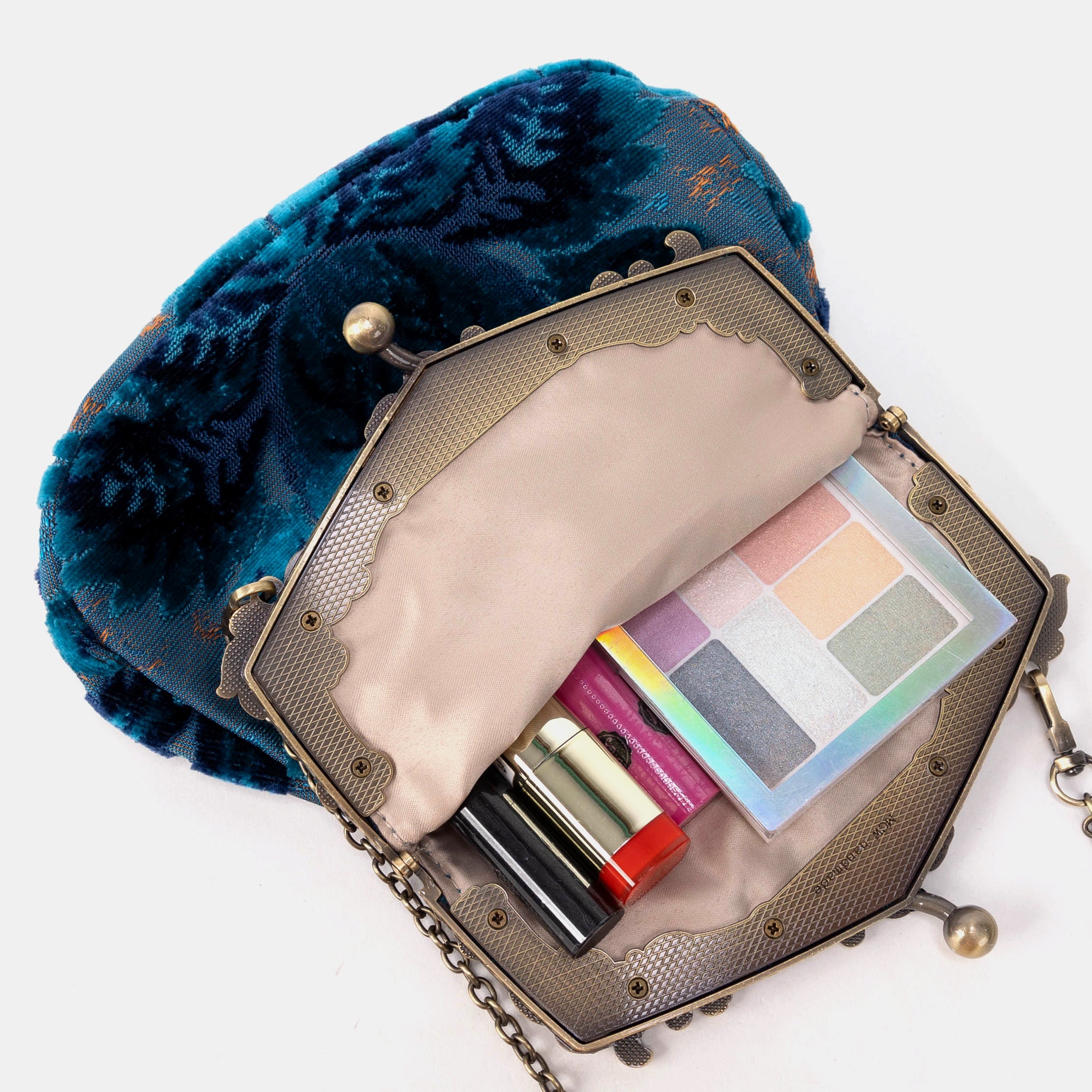 Burnout Velvet Revival Aqua Chatelaine Purse Large - Image 4