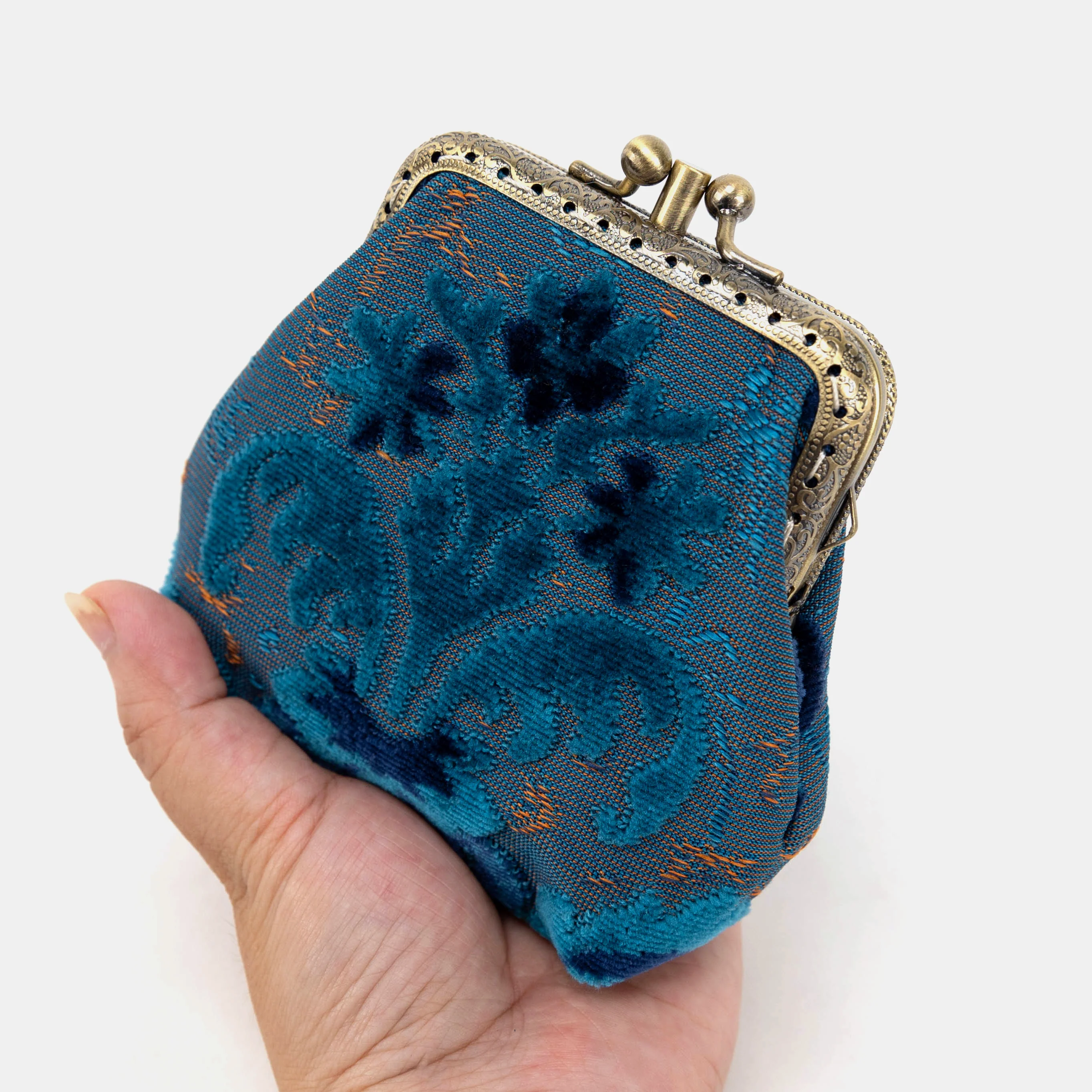Burnout Velvet Revival Aqua Double Kiss Clasp Coin Purse - Image 3