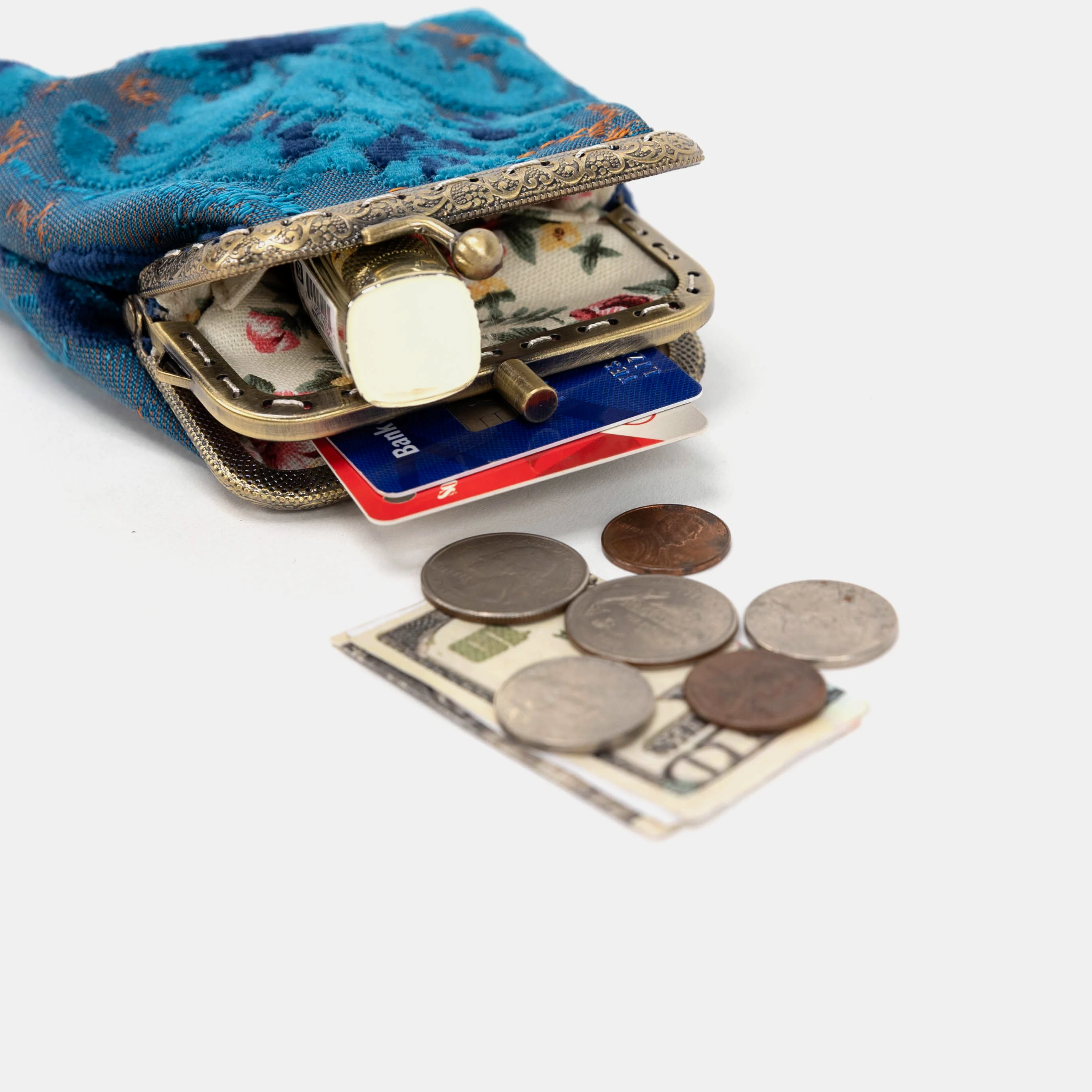 Burnout Velvet Revival Aqua Double Kiss Clasp Coin Purse - Image 4