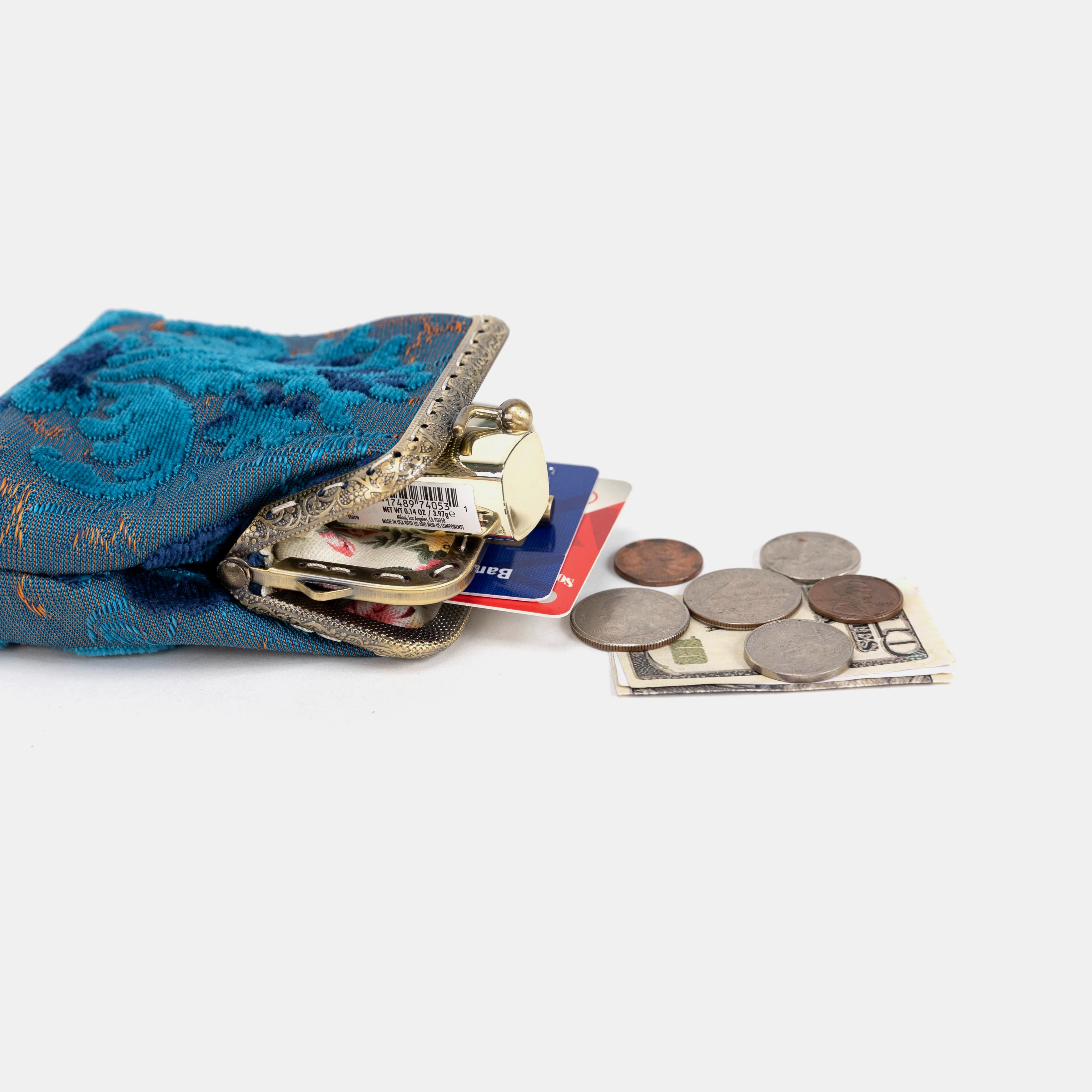 Burnout Velvet Revival Aqua Double Kiss Clasp Coin Purse - Image 6