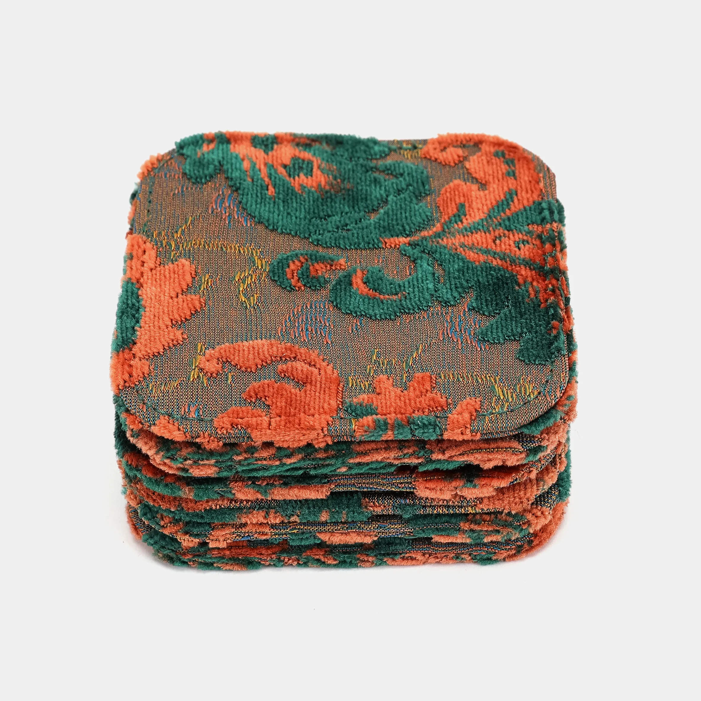 Burnout Velvet Revival Jade Square Coaster Set with Holder - Image 4