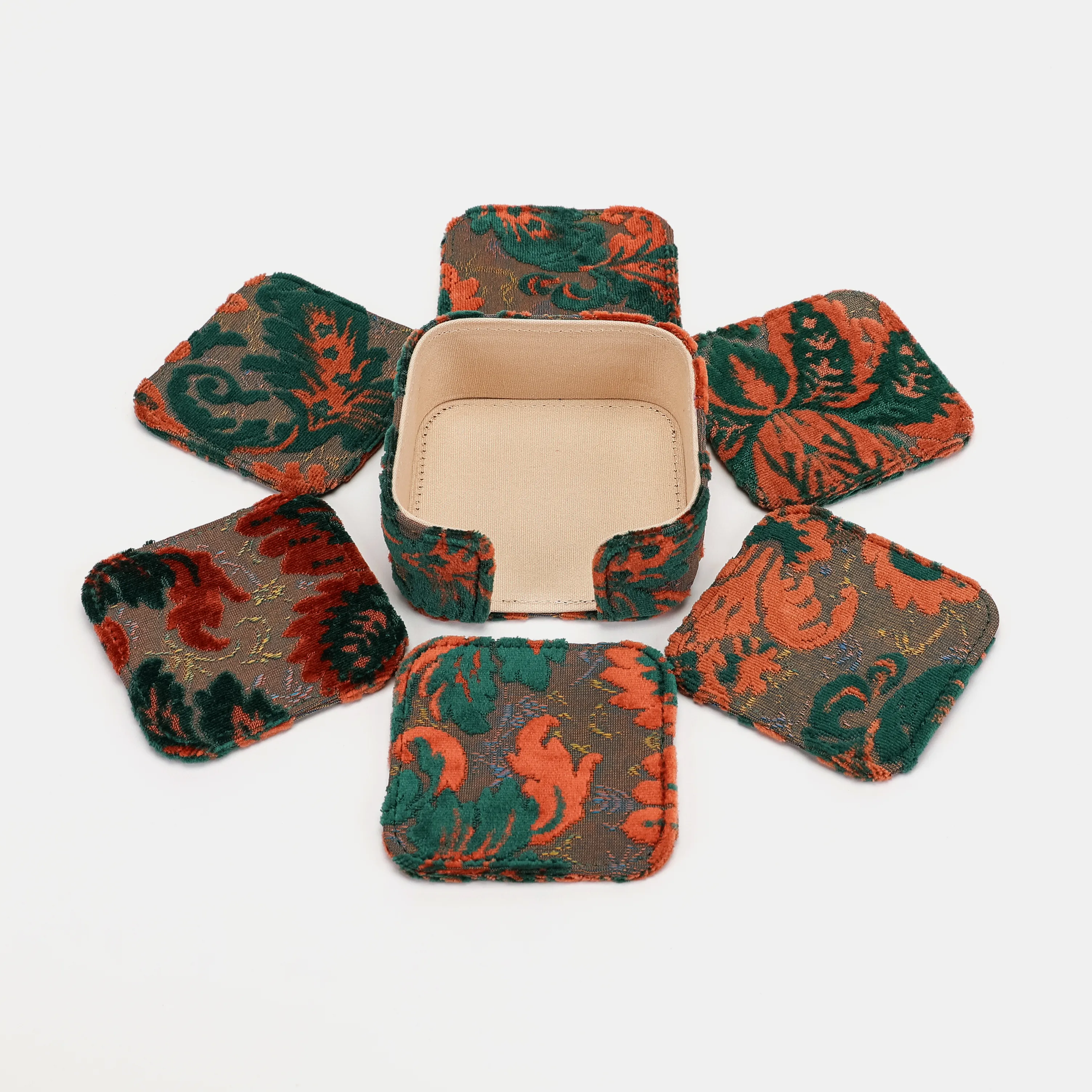 Burnout Velvet Revival Jade Square Coaster Set with Holder - Image 7