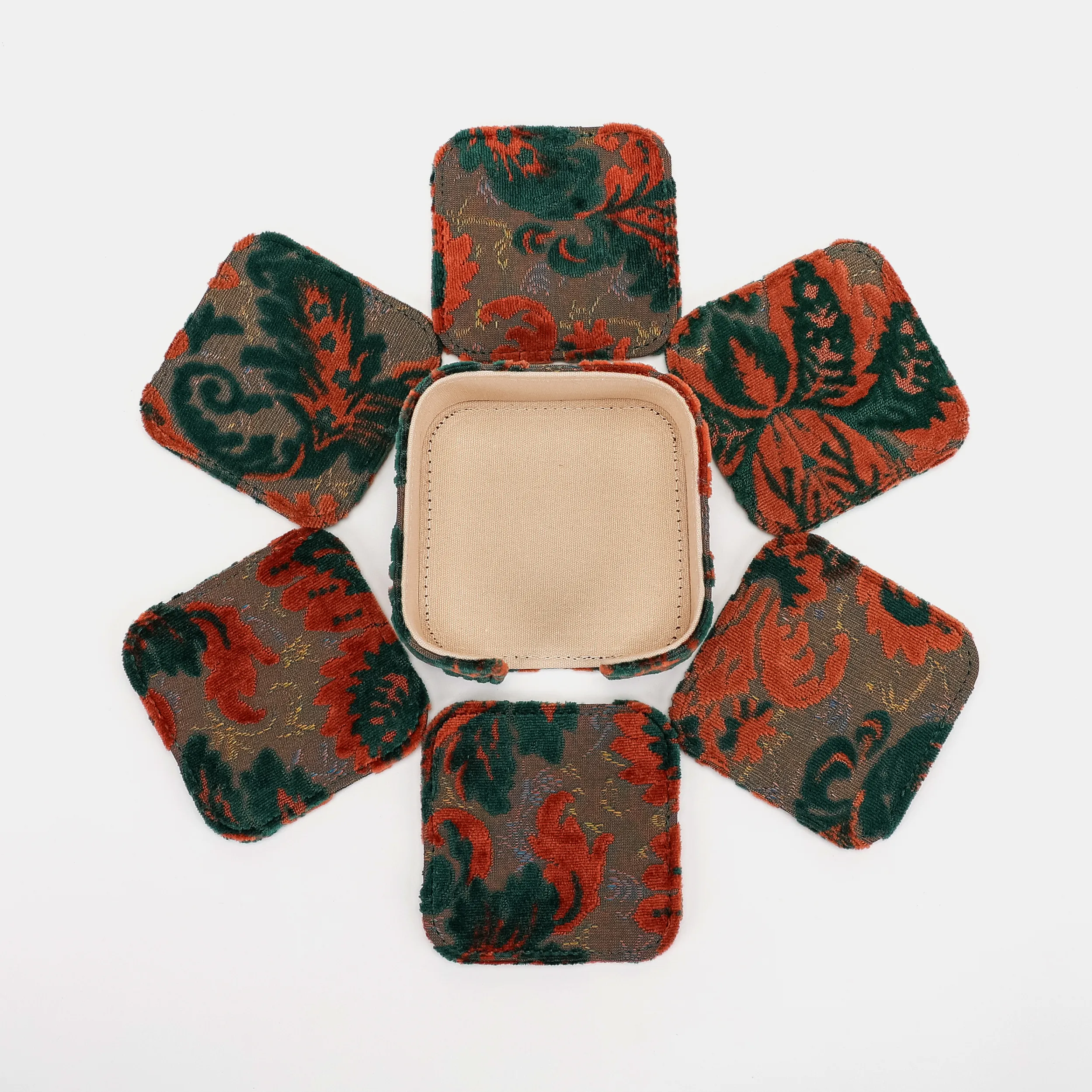 Burnout Velvet Revival Jade Square Coaster Set with Holder - Image 8