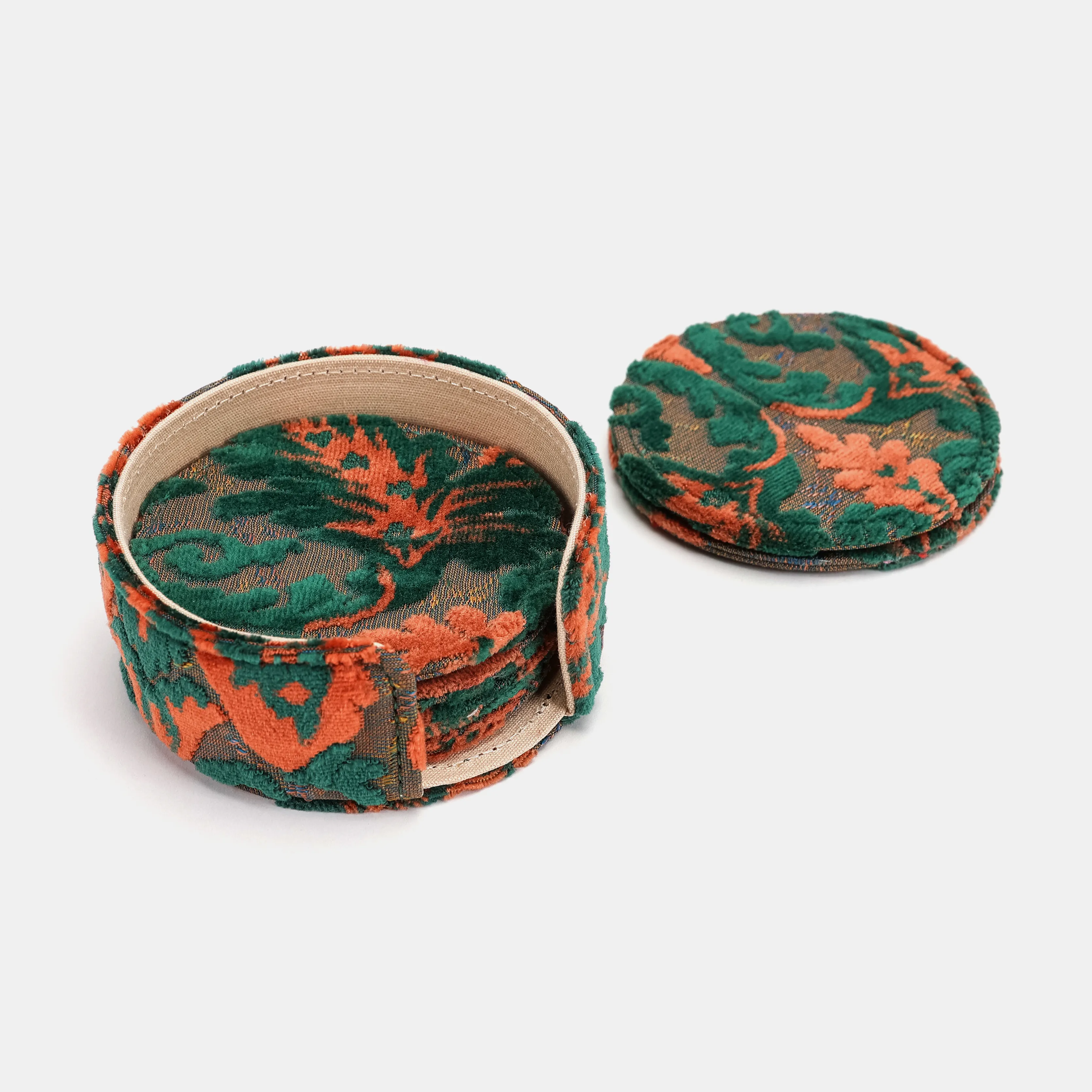 Burnout Velvet Revival Jade Round Coaster Set with Holder - Image 6