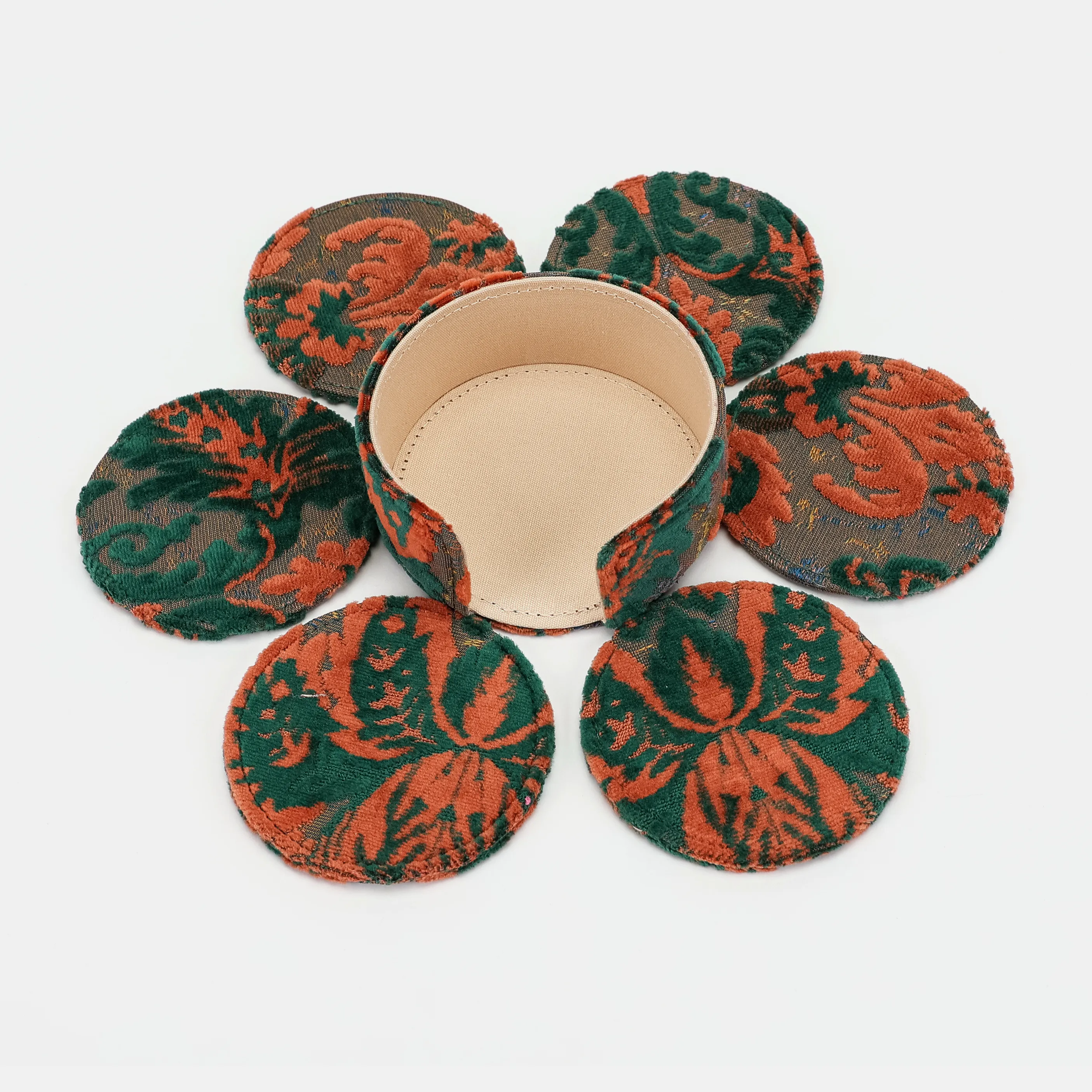 Burnout Velvet Revival Jade Round Coaster Set with Holder - Image 7