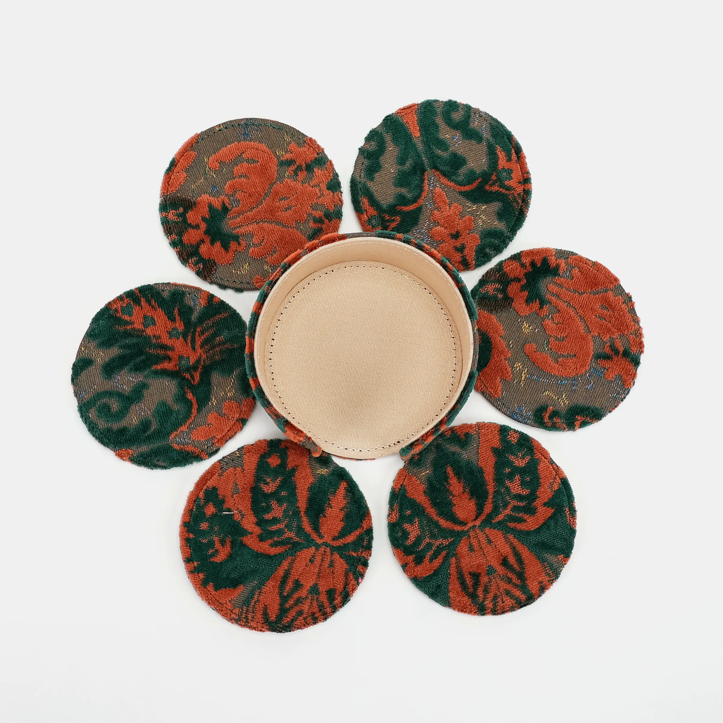 Burnout Velvet Revival Jade Round Coaster Set with Holder - Image 8