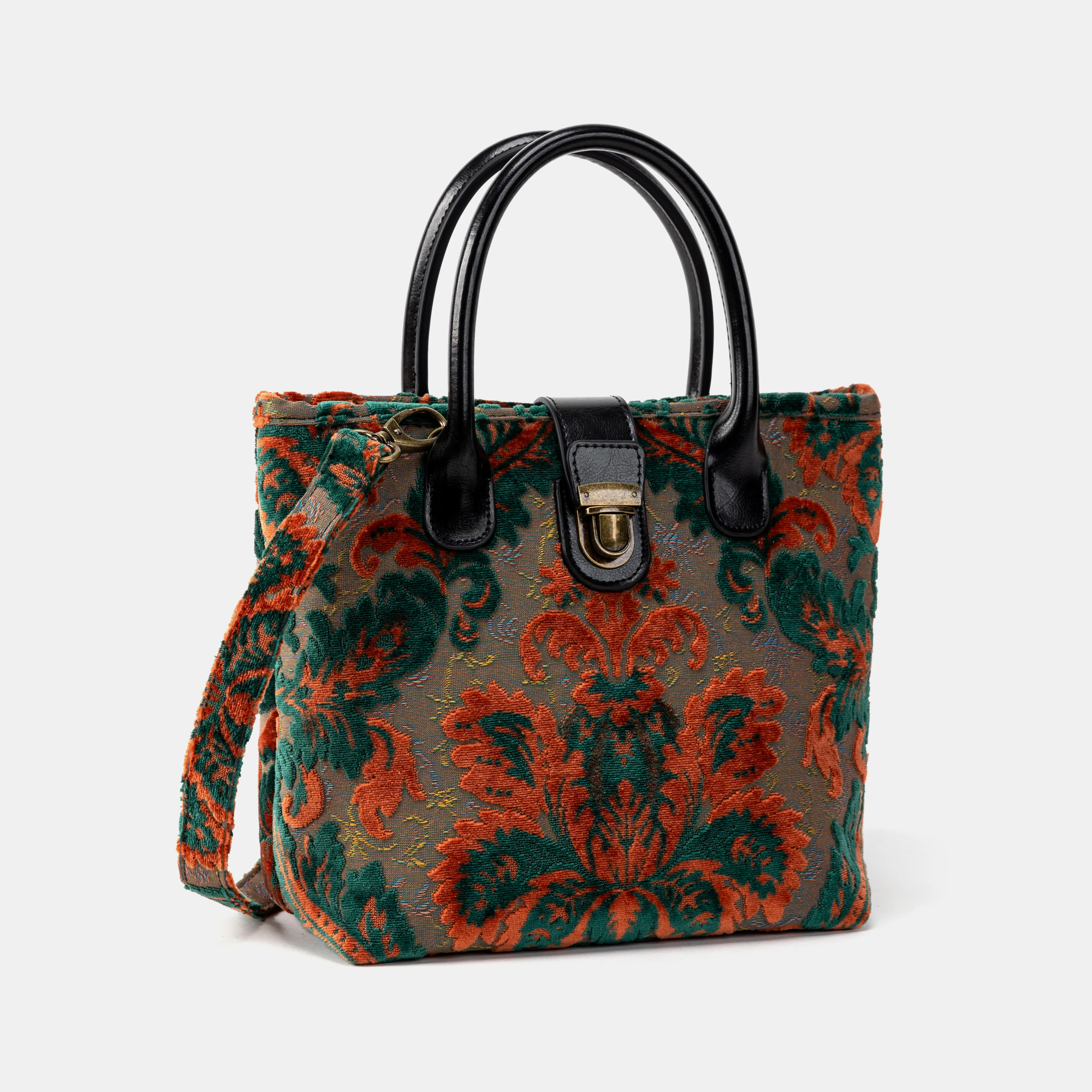 Burnout Velvet Revival Jade Tuck Lock Carpet Satchel - Image 3