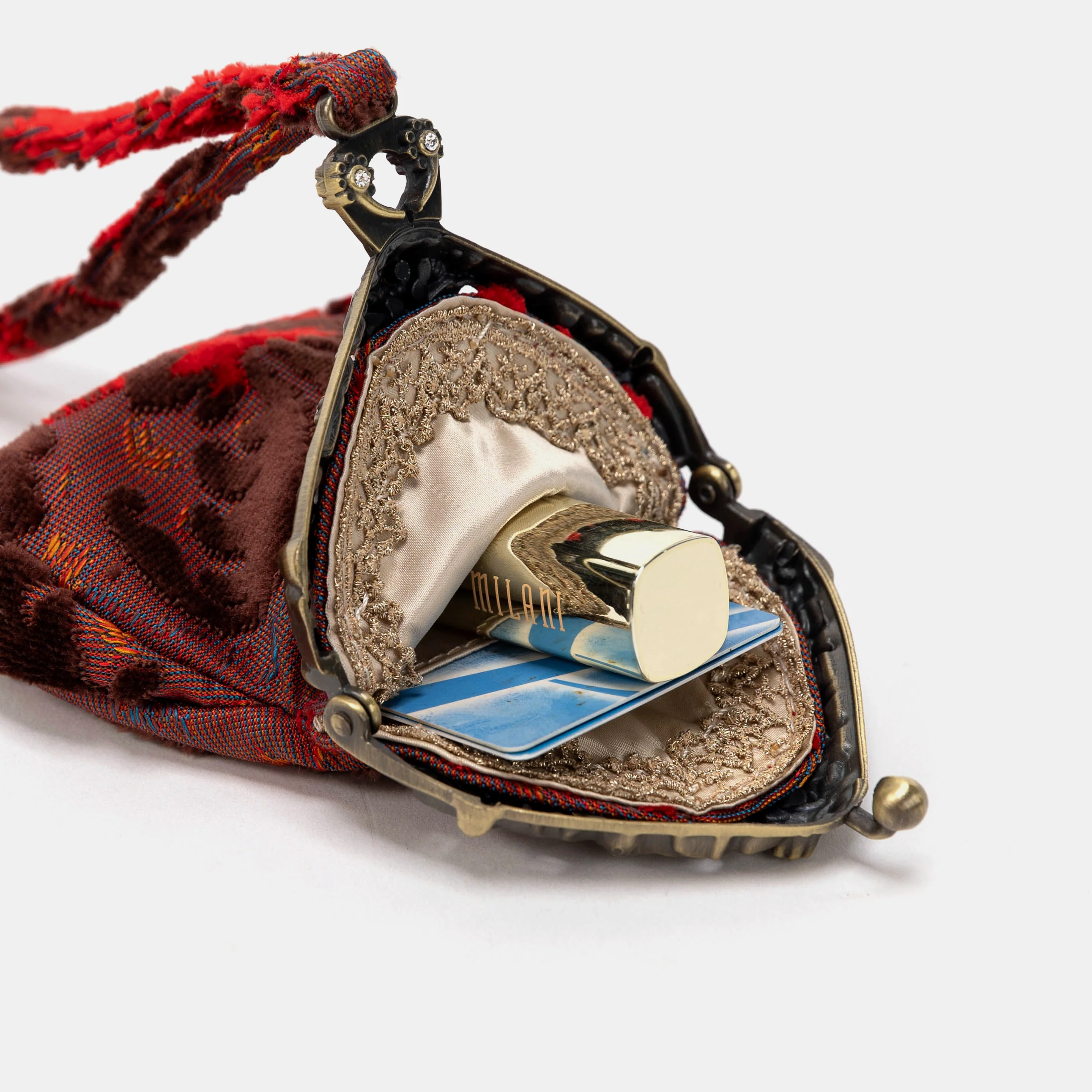 Burnout Velvet Revival Scarlet Chatelaine Purse Wristlet Bag - Image 5