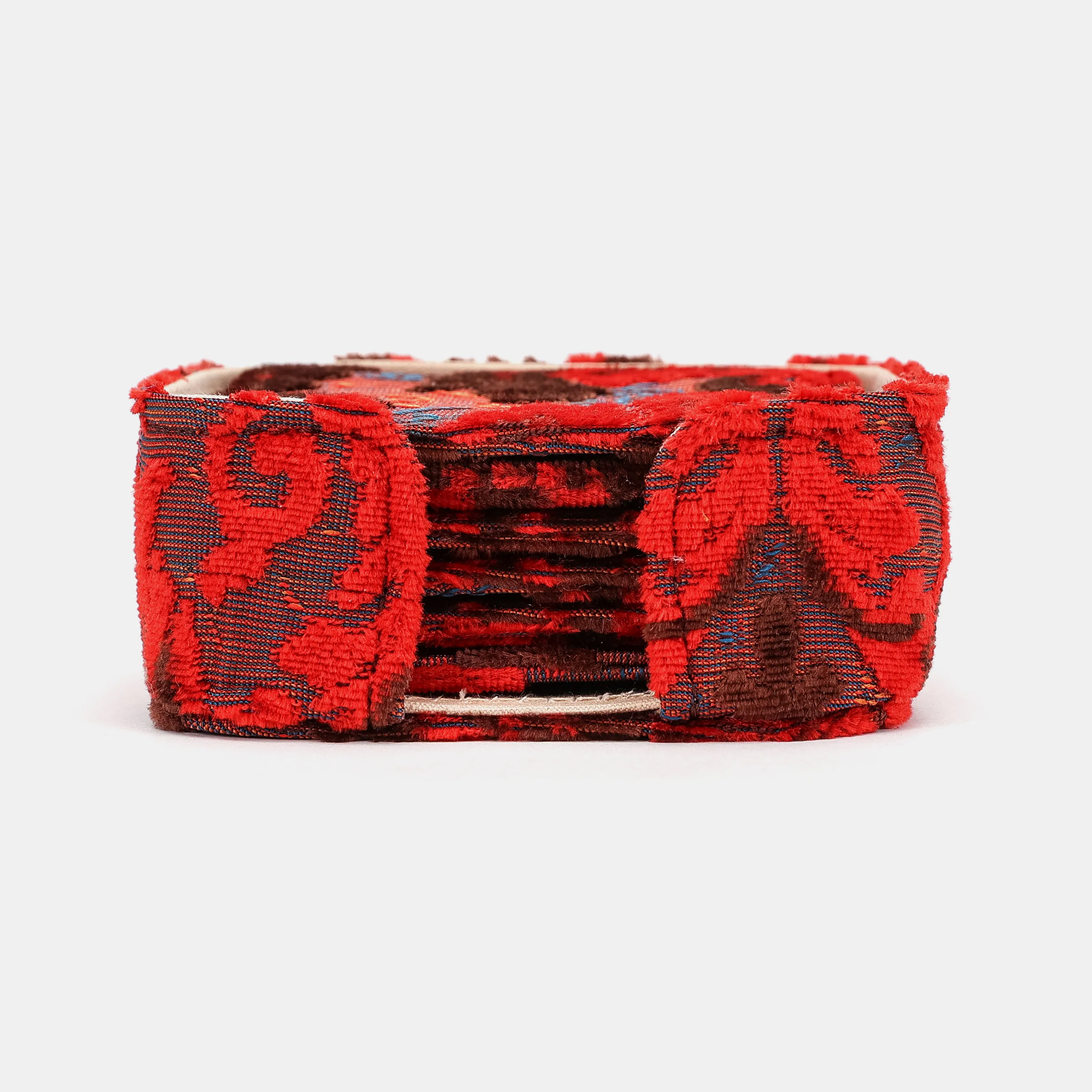 Burnout Velvet Revival Scarlet Square Coaster Set with Holder - Image 2