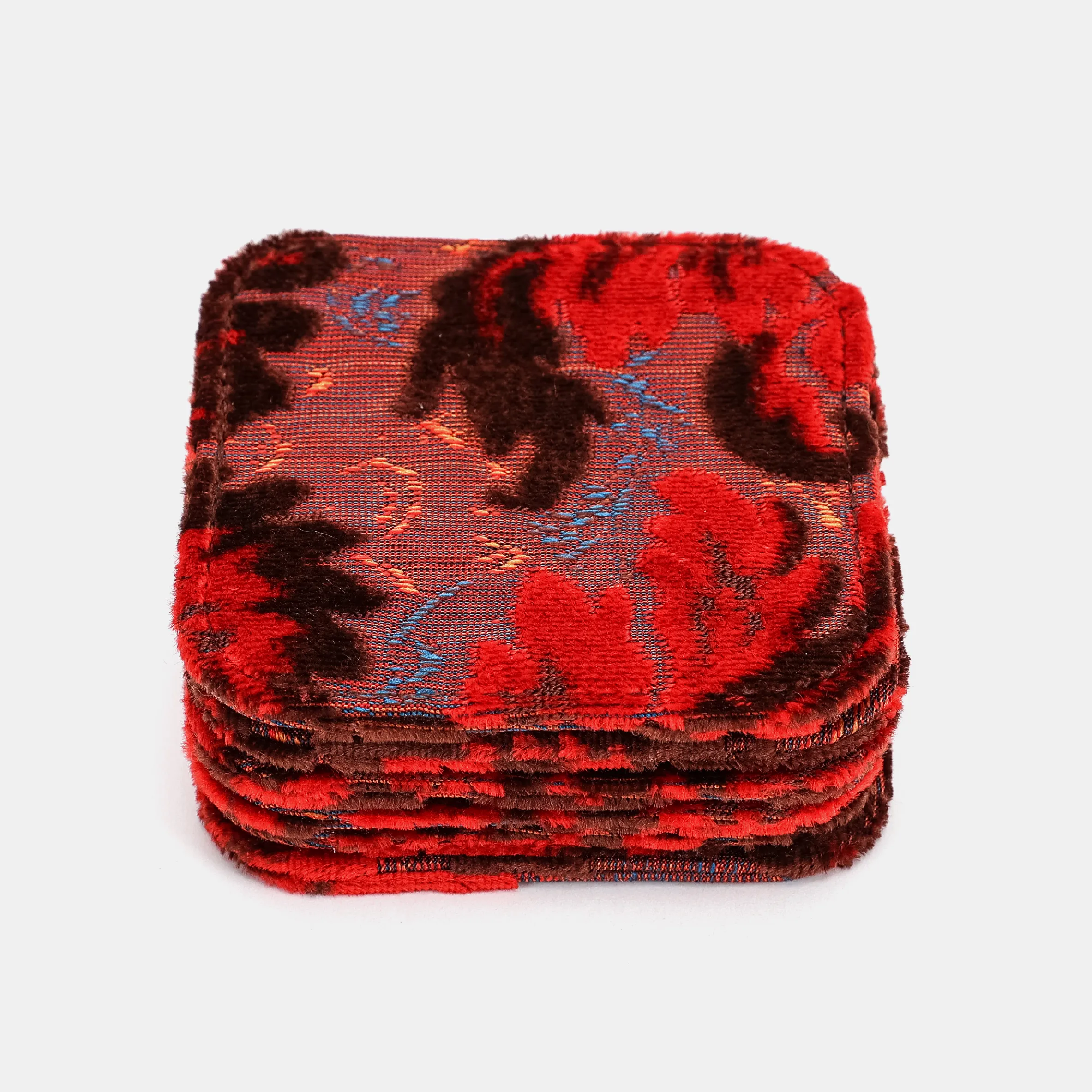 Burnout Velvet Revival Scarlet Square Coaster Set with Holder - Image 4