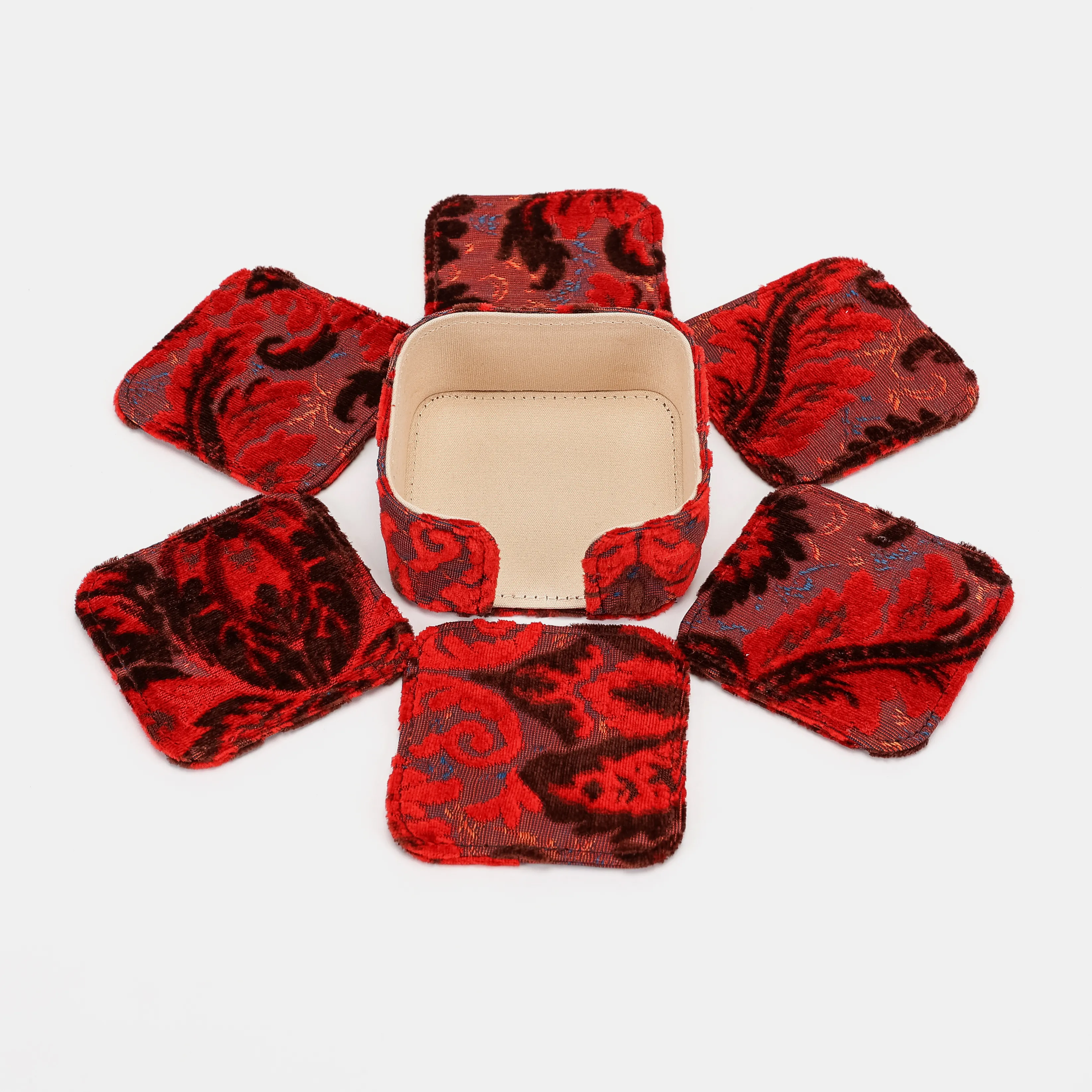 Burnout Velvet Revival Scarlet Square Coaster Set with Holder - Image 7