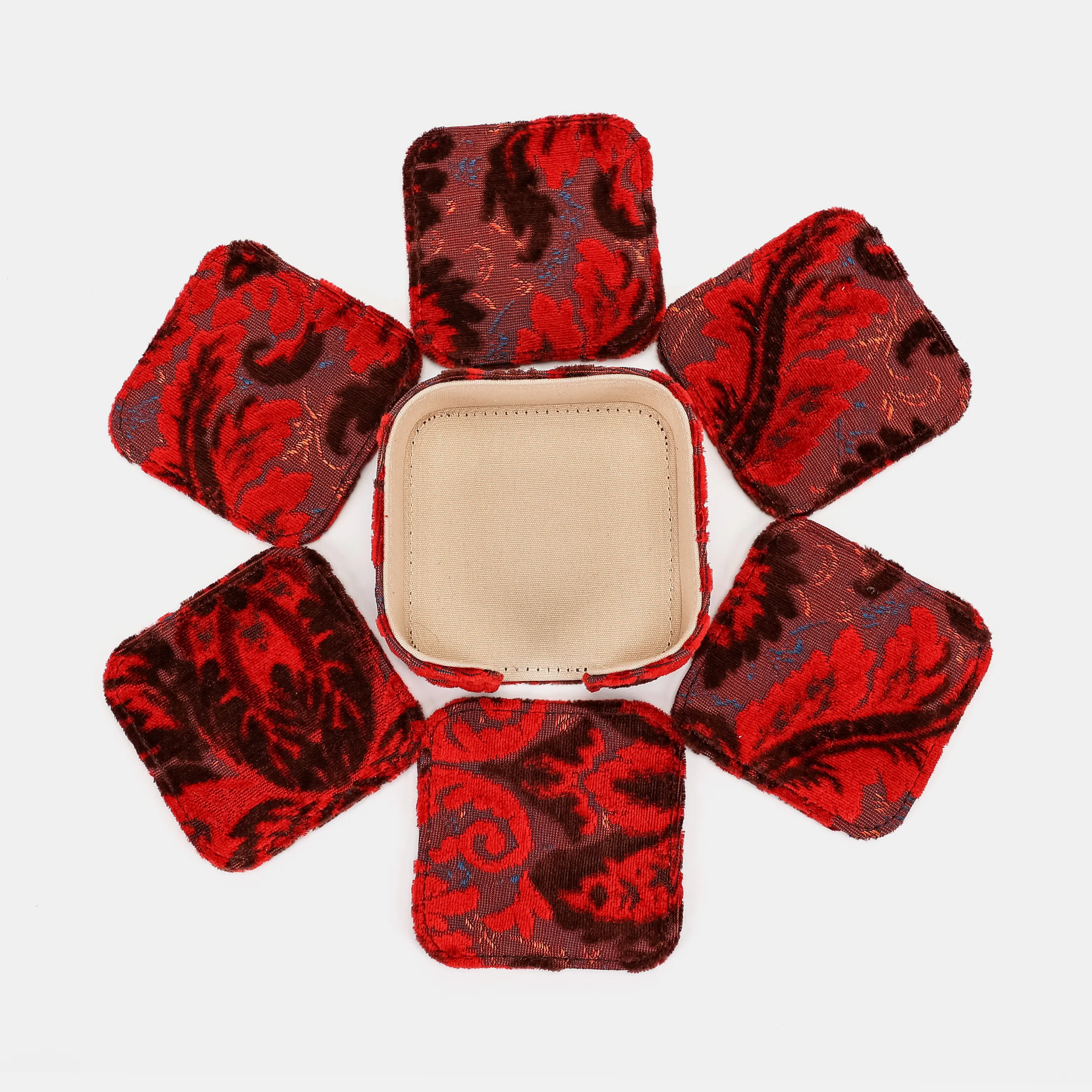 Burnout Velvet Revival Scarlet Square Coaster Set with Holder - Image 8
