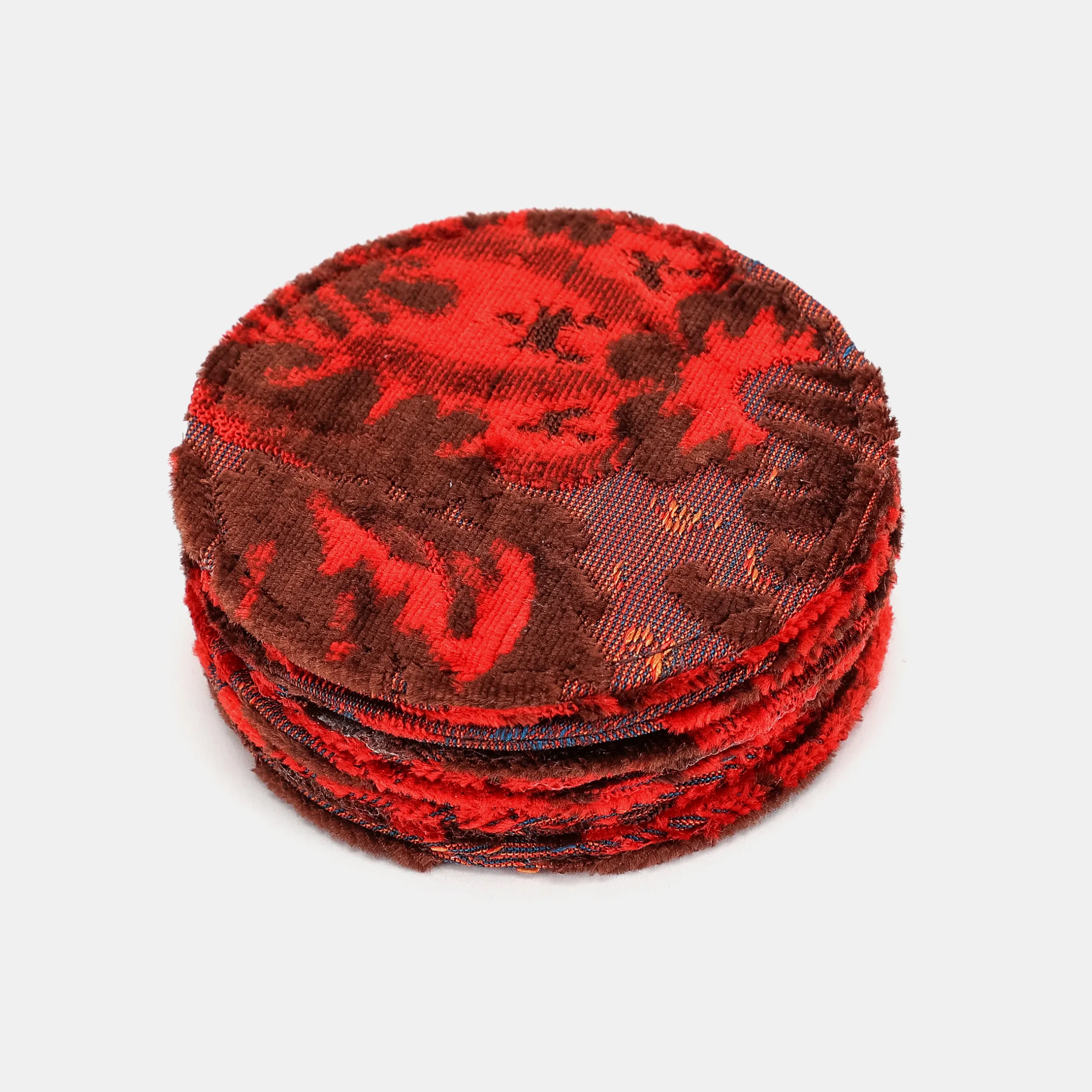Burnout Velvet Revival Scarlet Round Coaster Set with Holder - Image 4