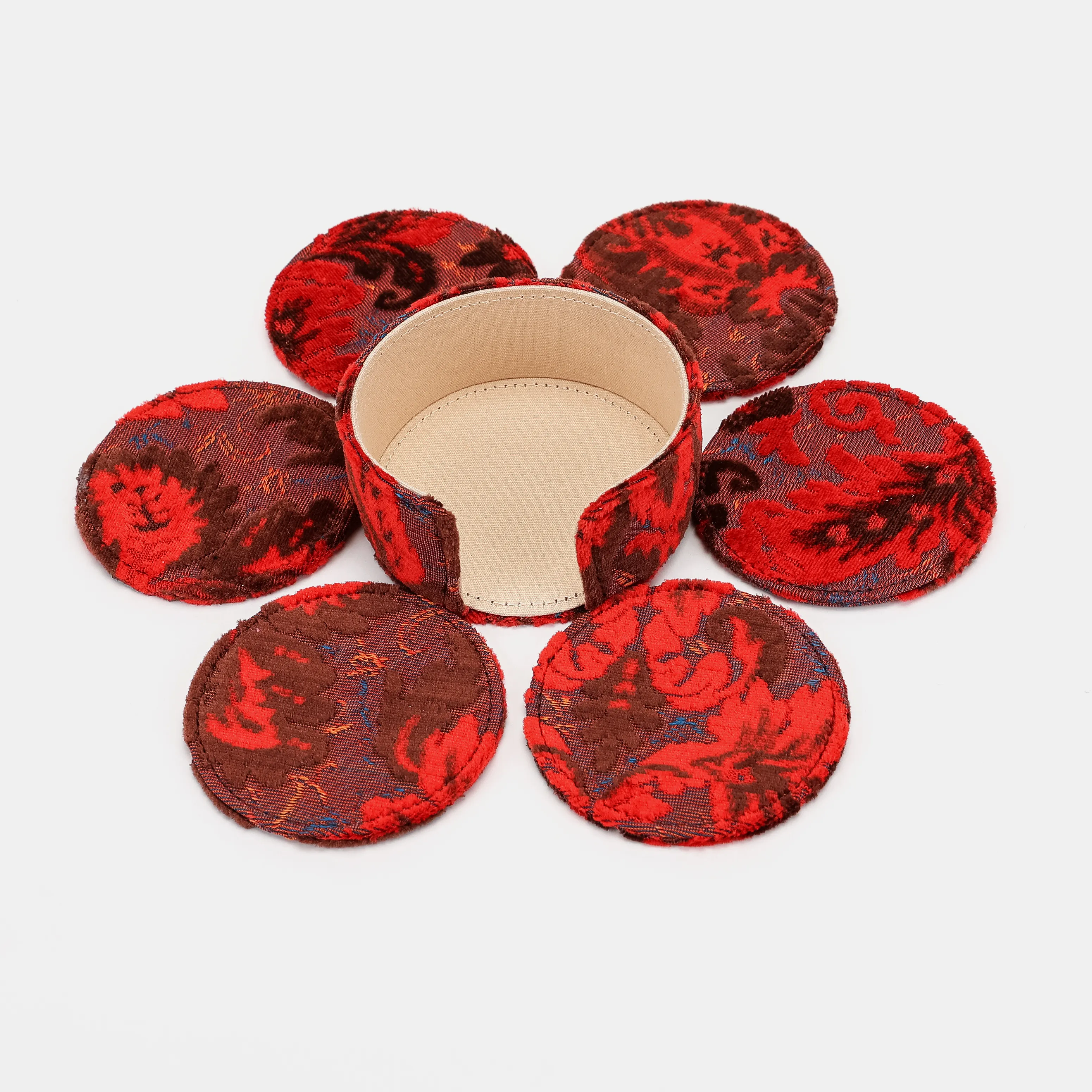 Burnout Velvet Revival Scarlet Round Coaster Set with Holder - Image 7