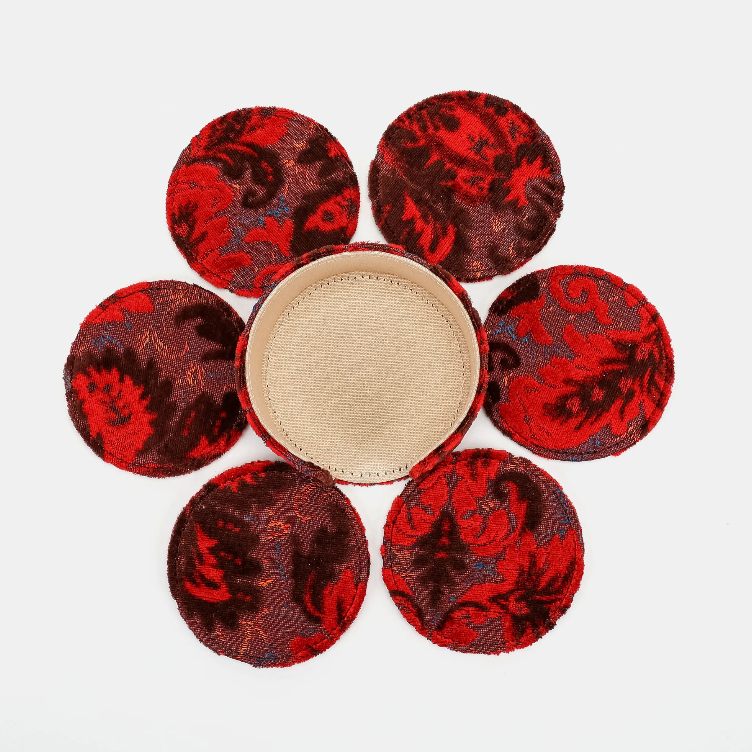 Burnout Velvet Revival Scarlet Round Coaster Set with Holder - Image 8