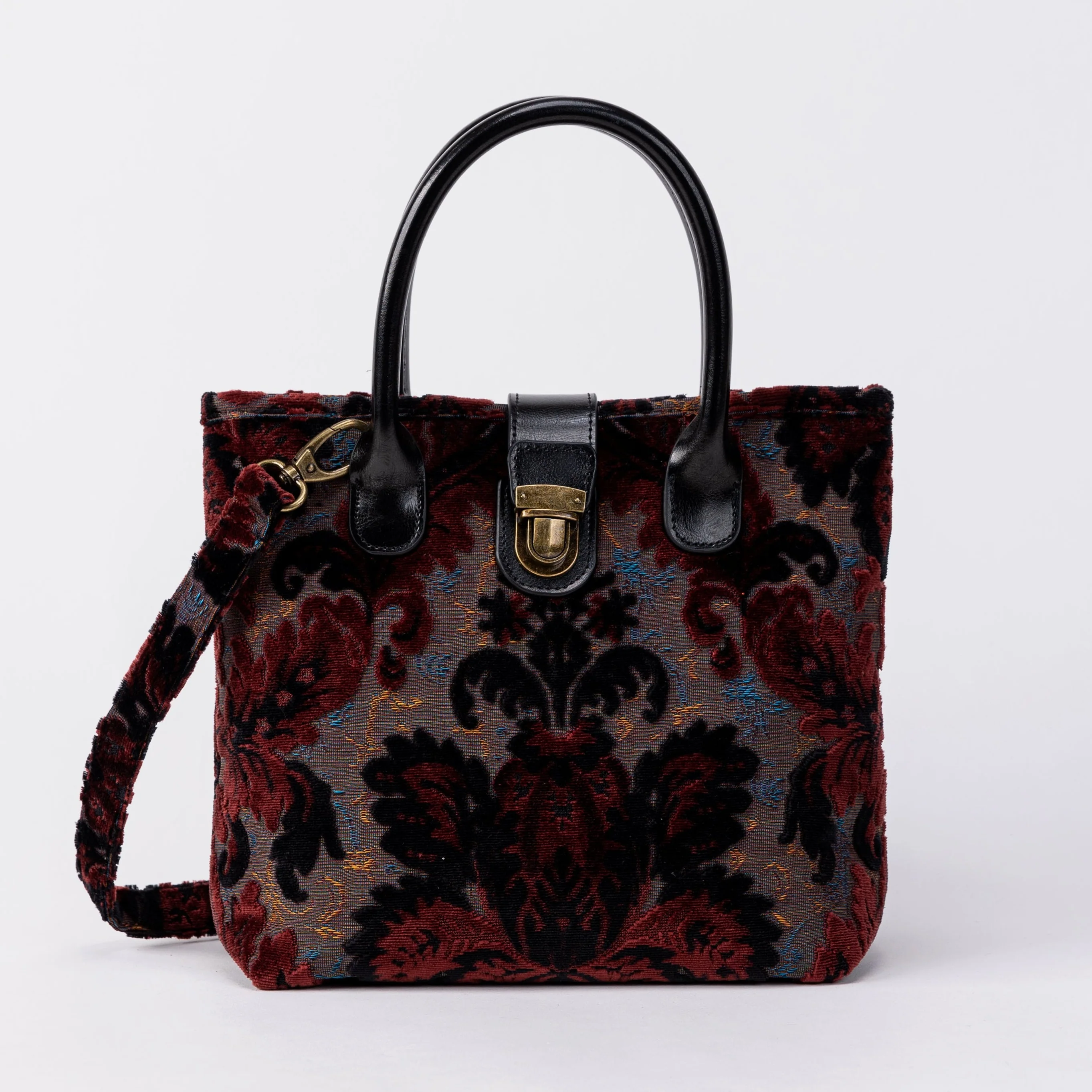Burnout Velvet Revival Sephia Tuck Lock Carpet Satchel