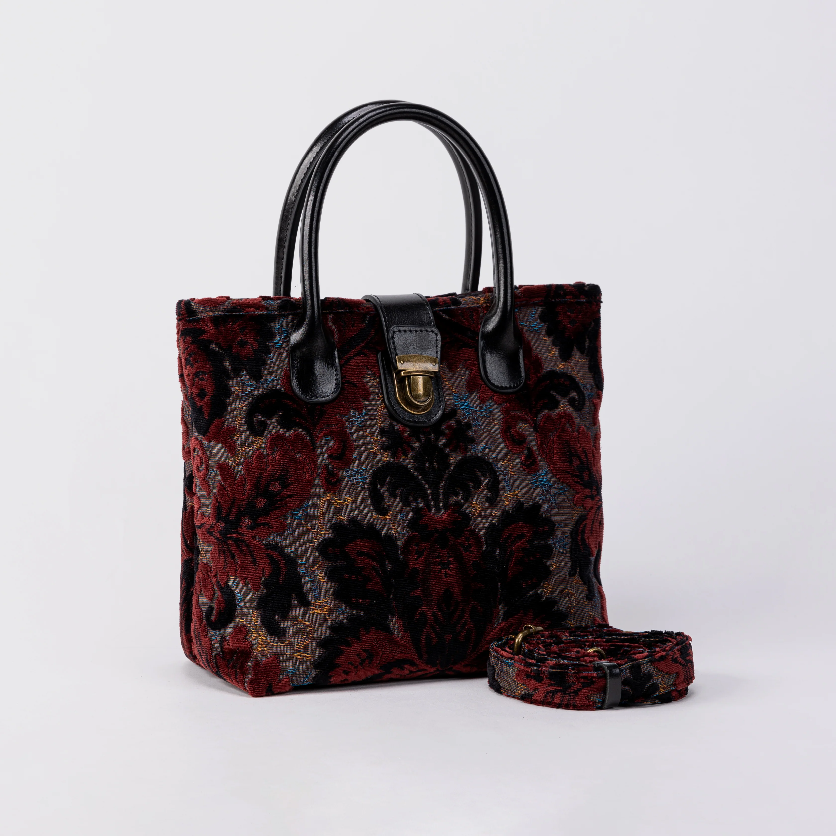 Burnout Velvet Revival Sephia Tuck Lock Carpet Satchel - Image 2