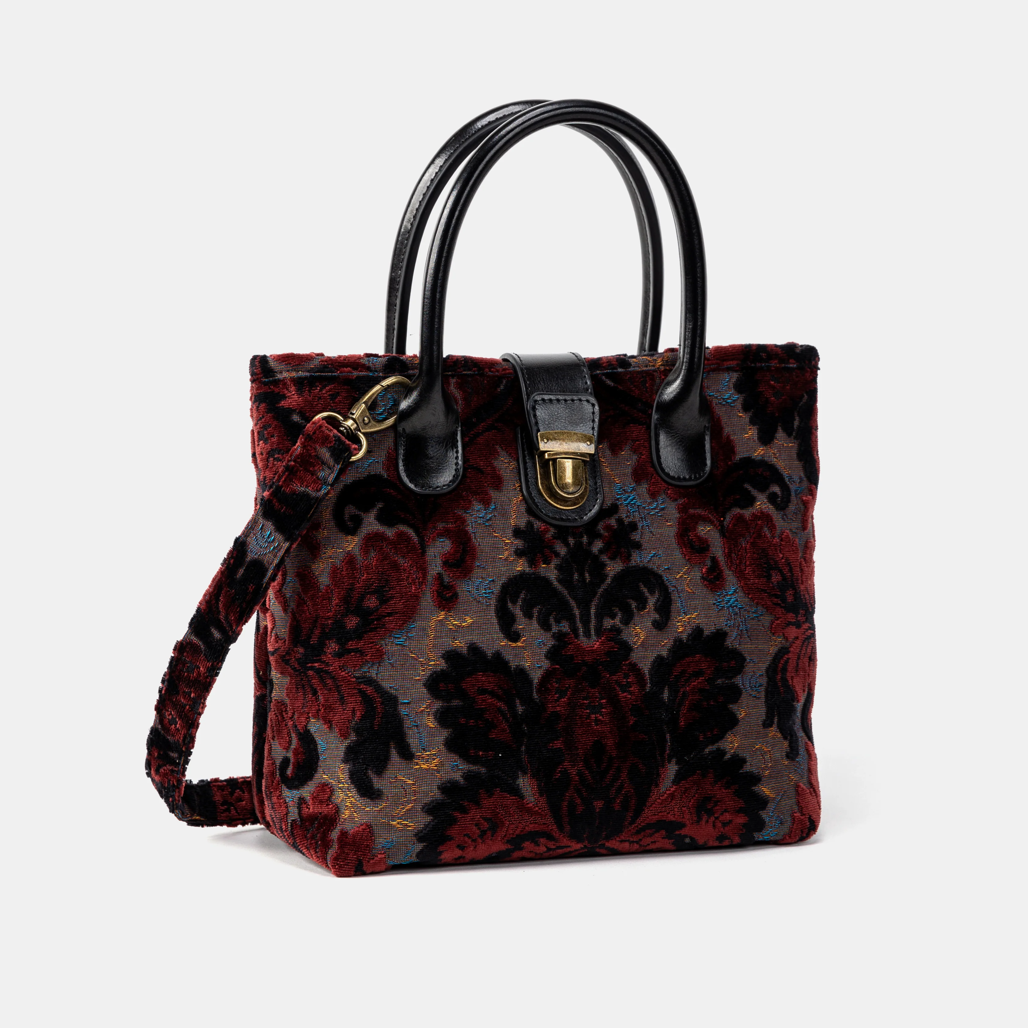 Burnout Velvet Revival Sephia Tuck Lock Carpet Satchel - Image 3