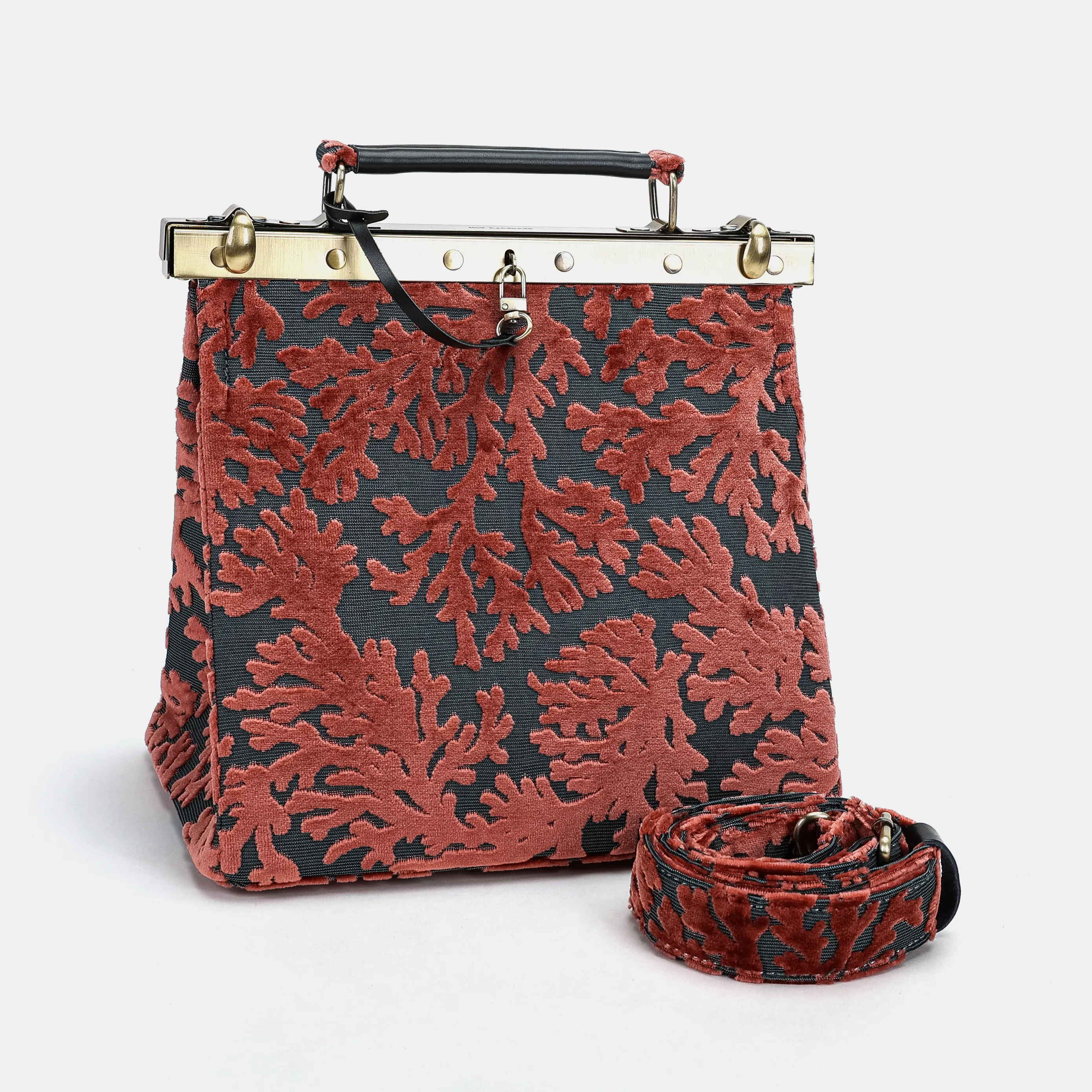 Burnout Velvet St Tropez Scuba Coral Cecile Carpet Purse Gladstone Bag - Image 5