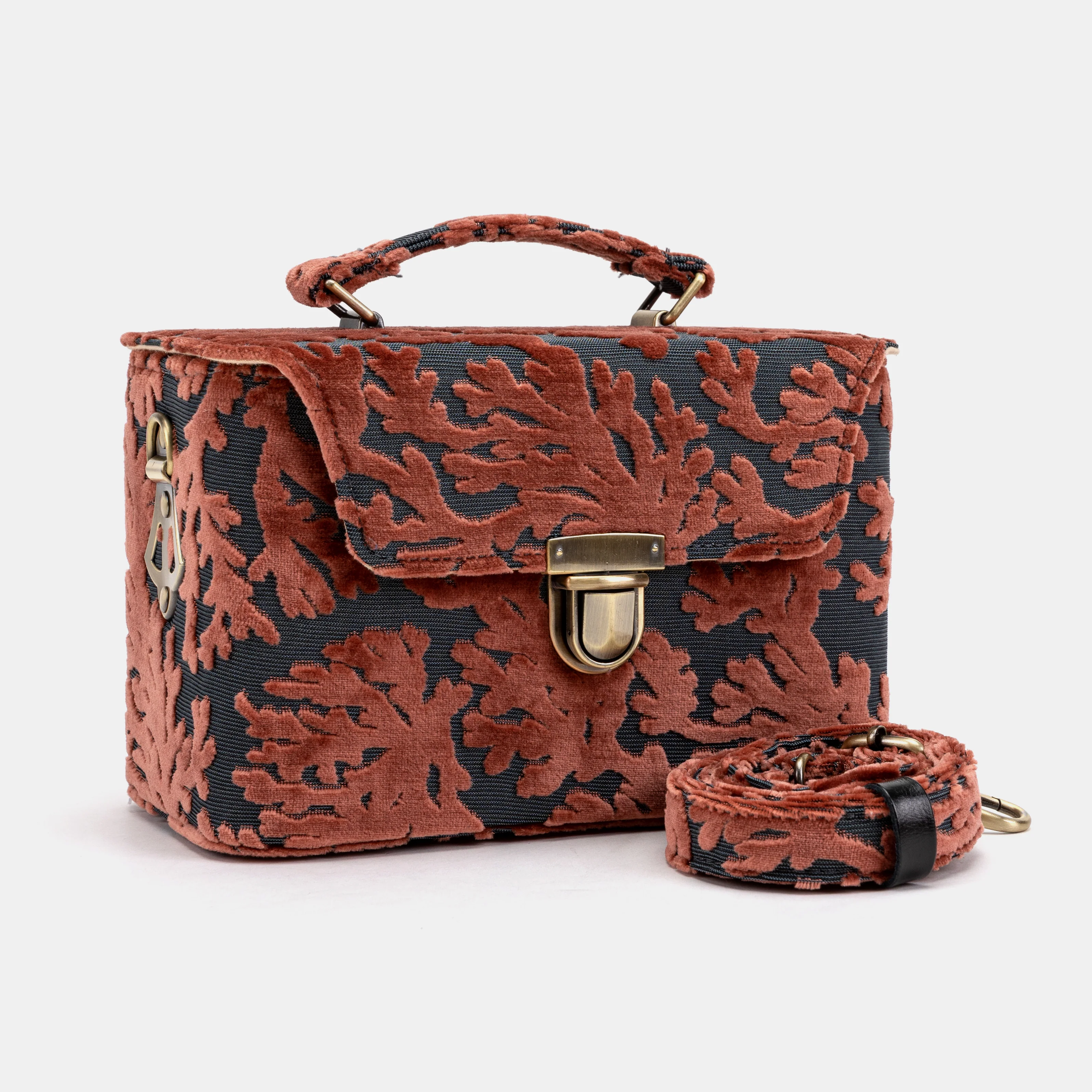 Burnout Velvet St Tropez Scuba Coral Clara Medium Train Case Purse