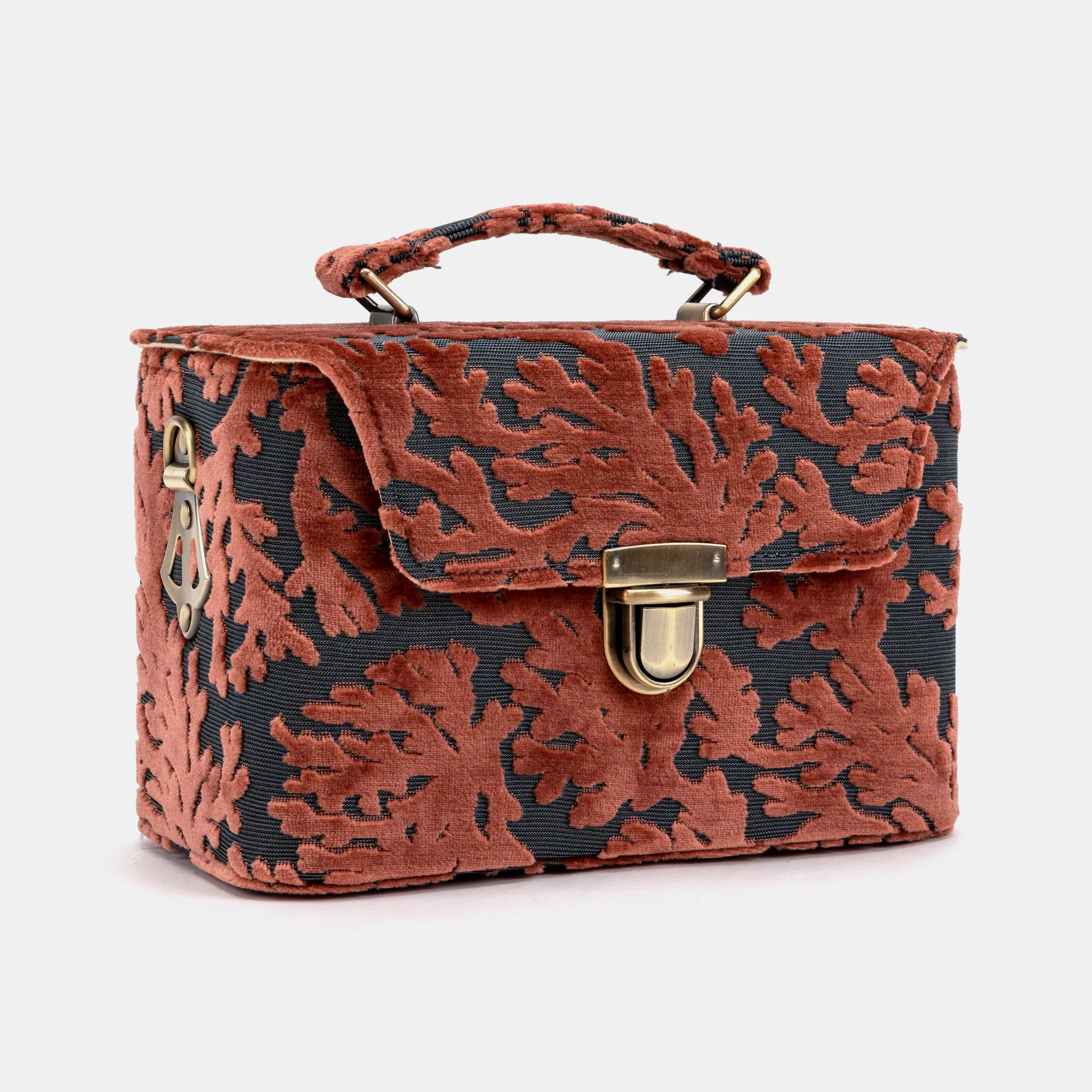 Burnout Velvet St Tropez Scuba Coral Clara Medium Train Case Purse - Image 3