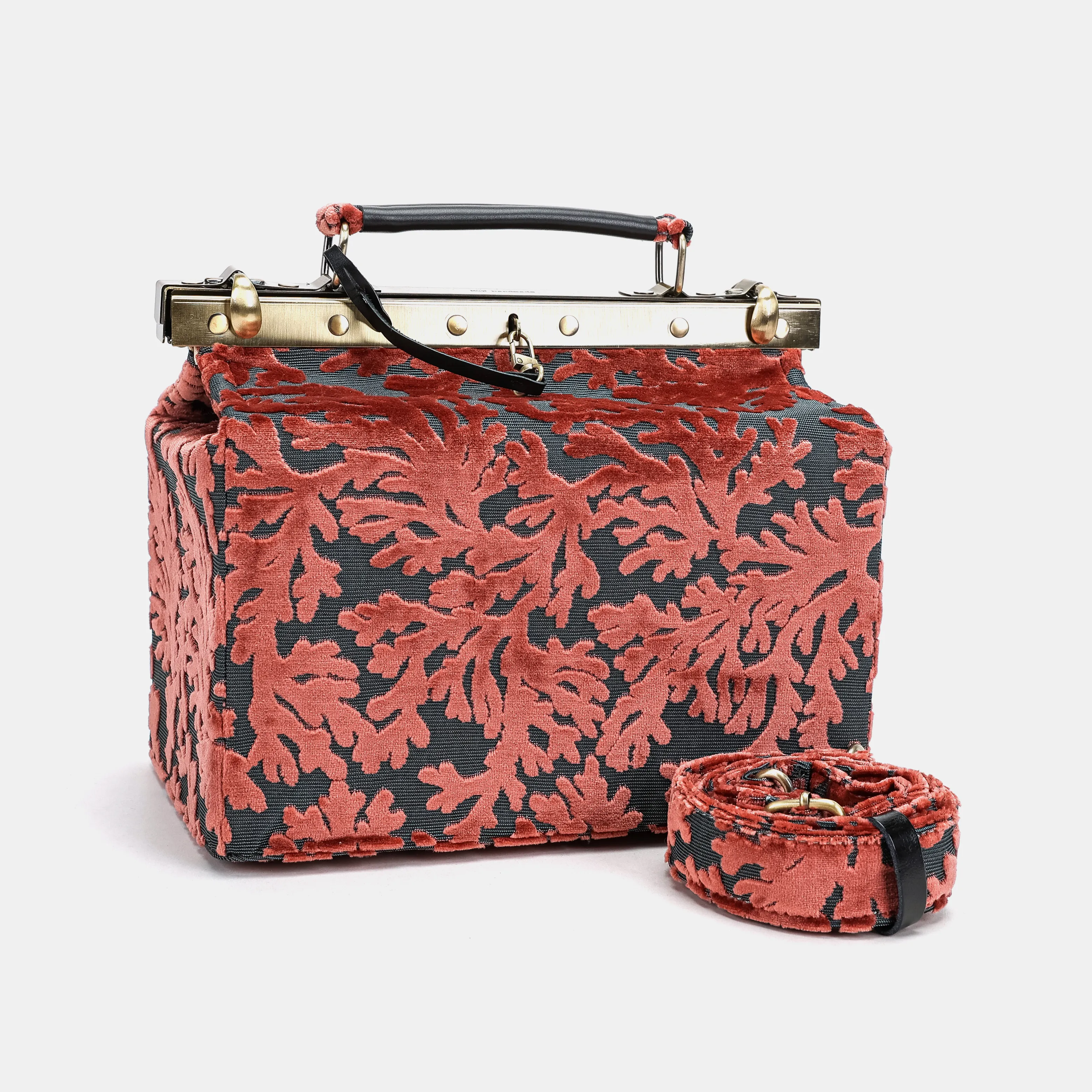 Burnout Velvet St Tropez Scuba Coral Vivienne Carpet Purse Gladstone Bag - Image 5