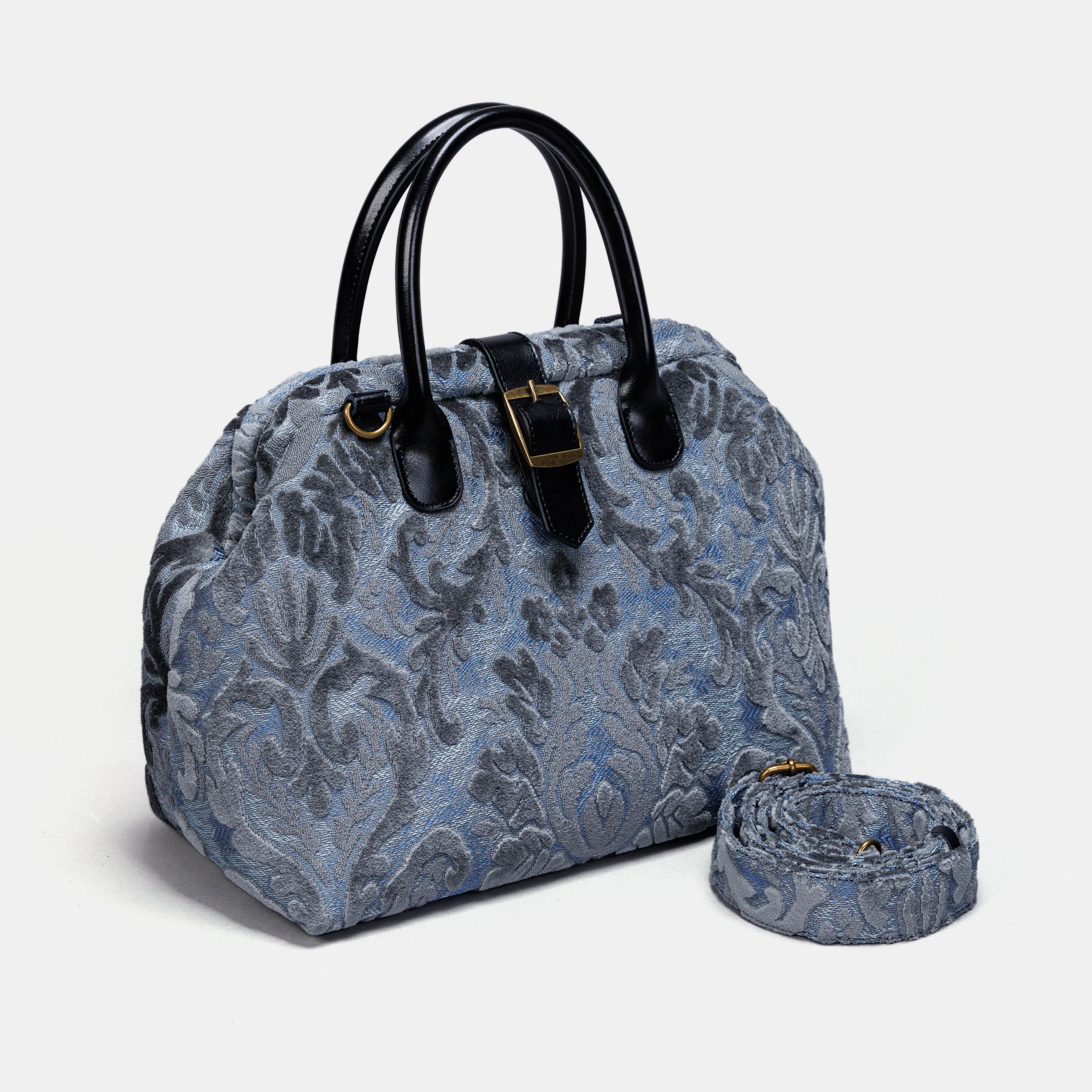 Burnout Velvet Steel Blue Carpet Handbag Purse - Image 2