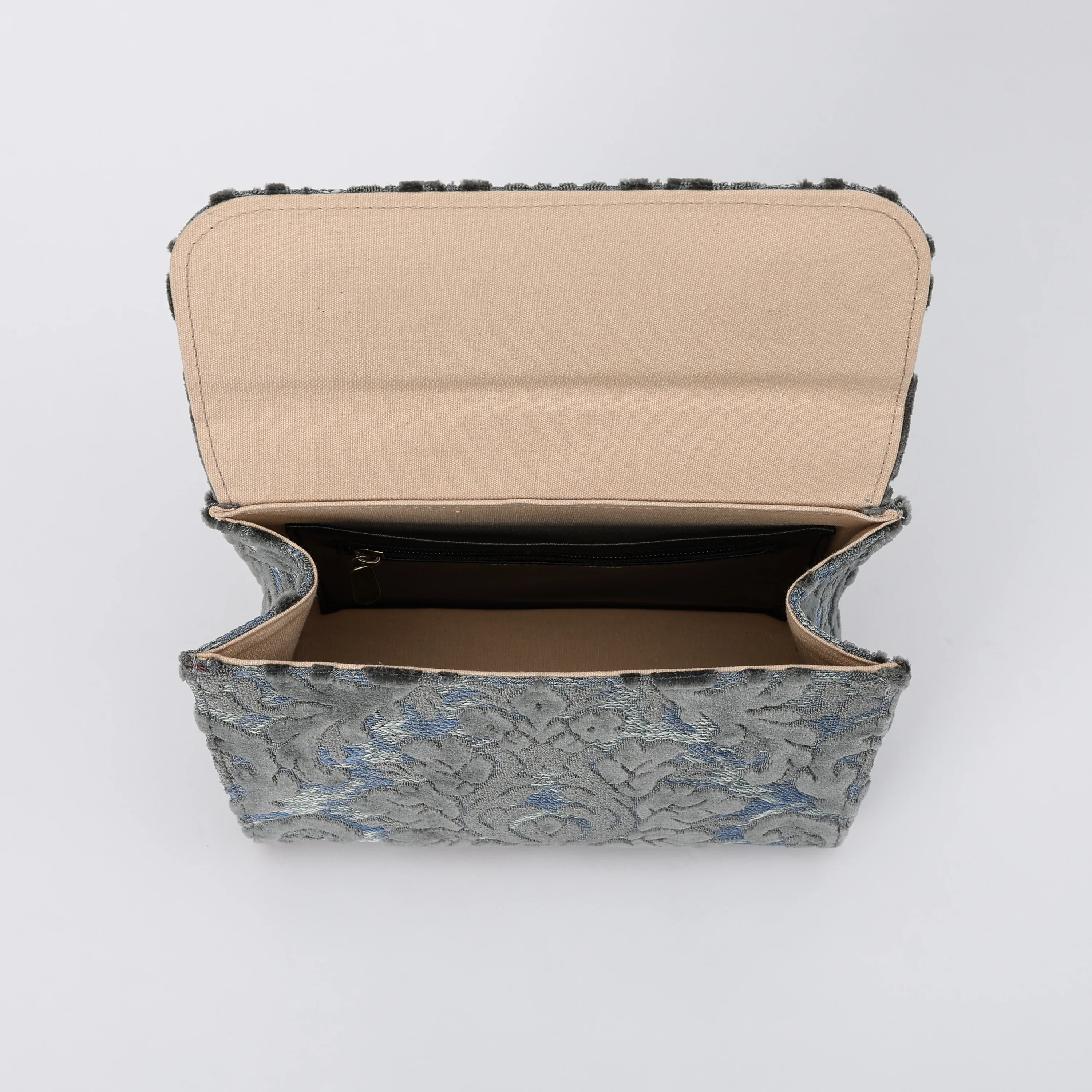 Burnout Velvet Steel Blue Flap Satchel - Image 5