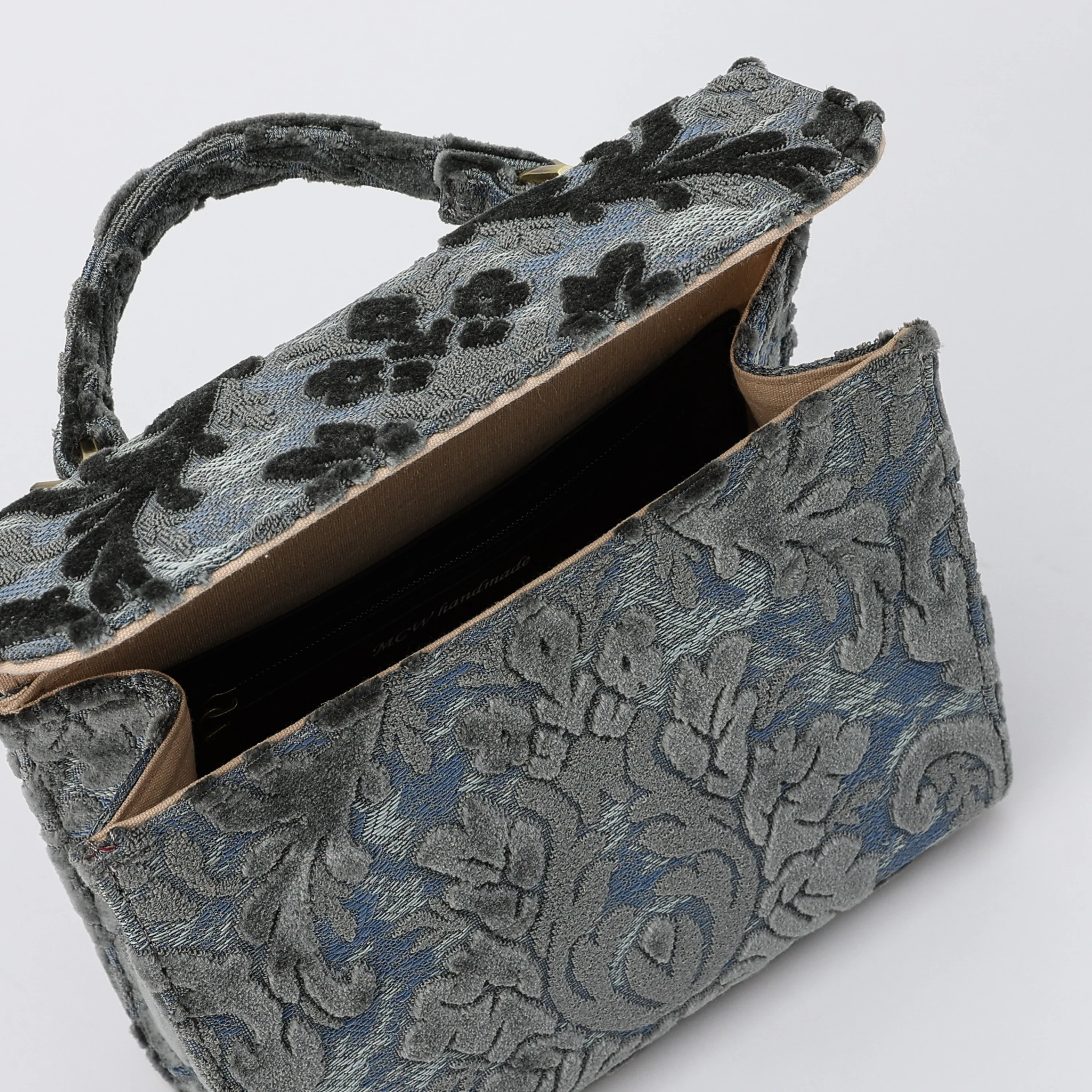 Burnout Velvet Steel Blue Flap Satchel - Image 6