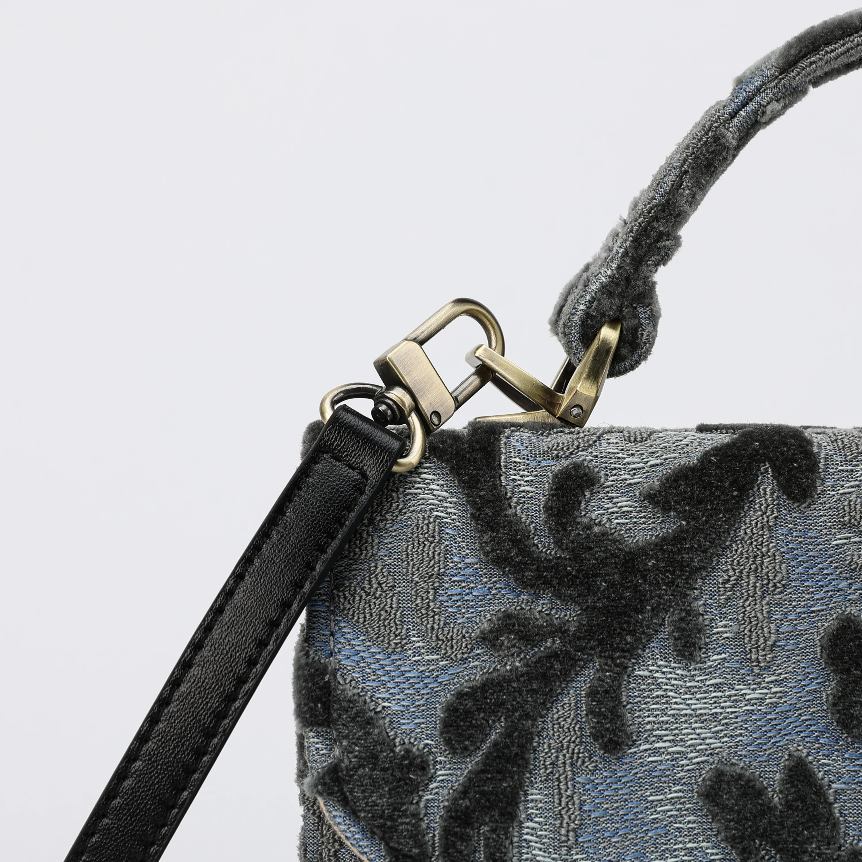 Burnout Velvet Steel Blue Flap Satchel - Image 8