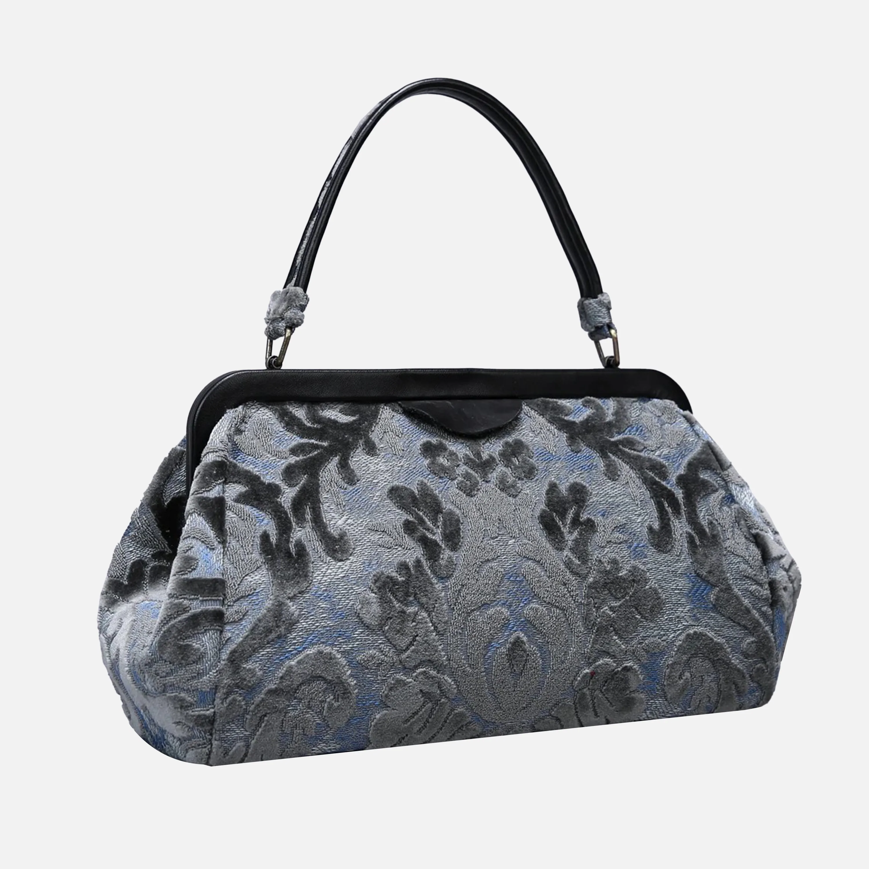 Burnout Velvet Steel Blue Top Handle Purse - Image 2