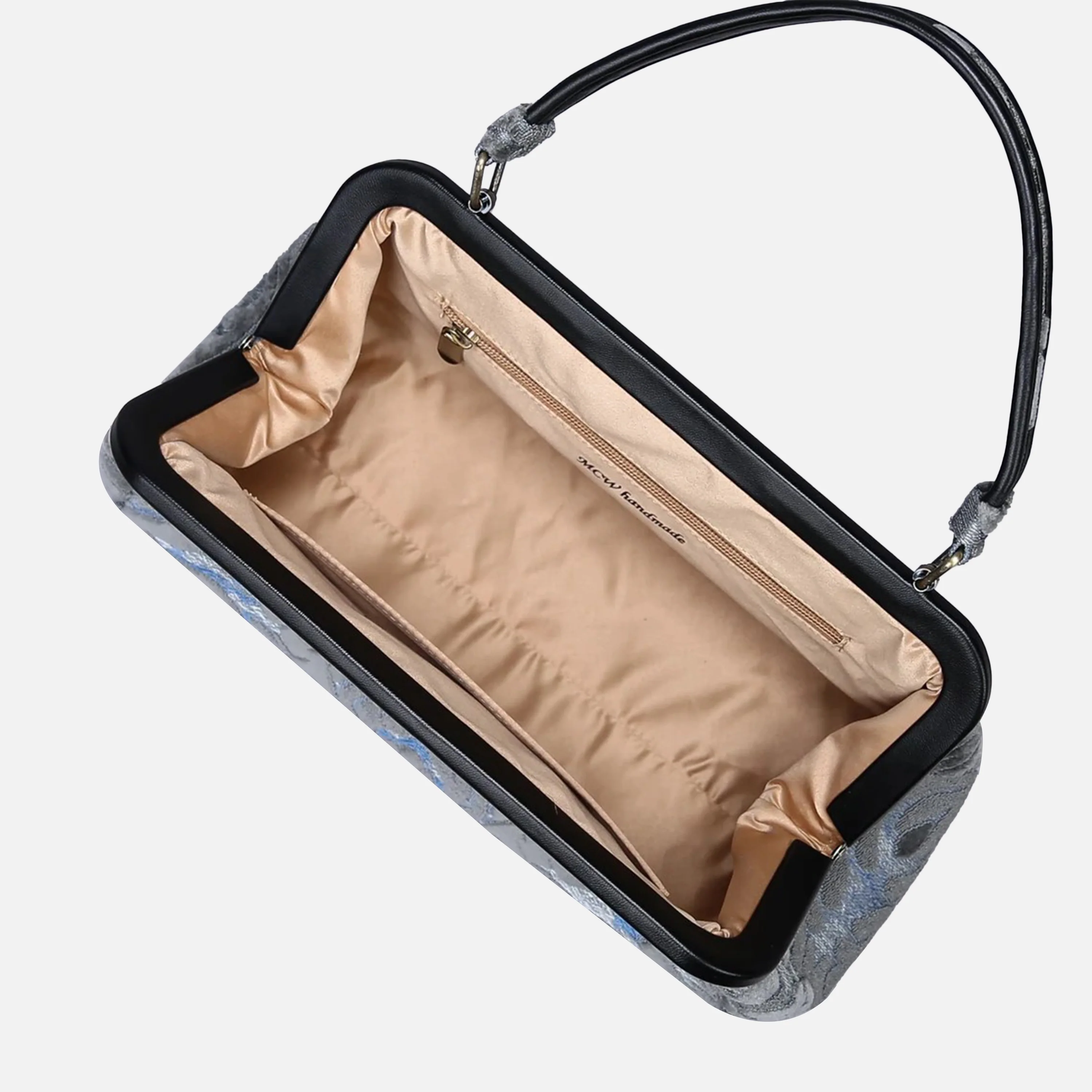 Burnout Velvet Steel Blue Top Handle Purse - Image 4