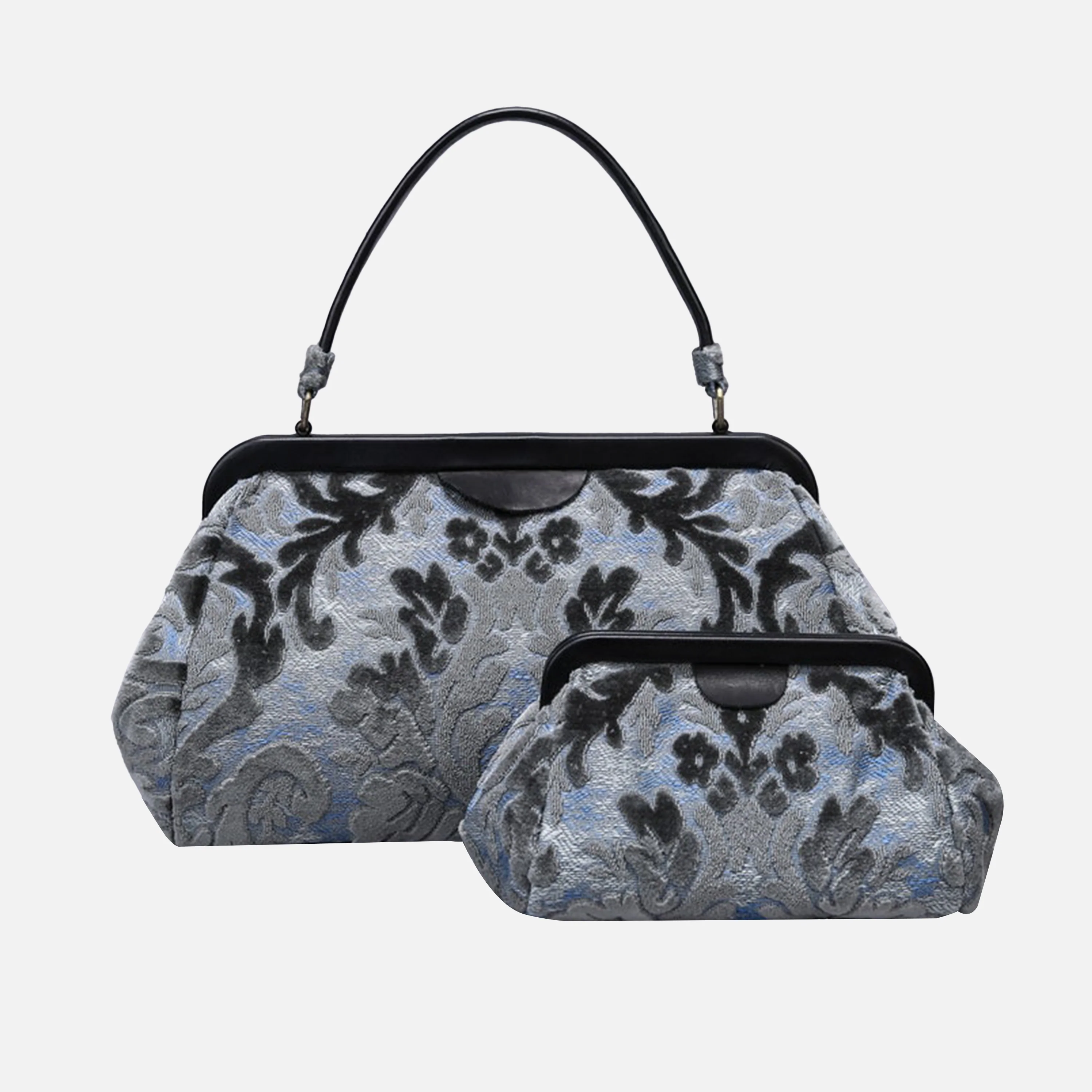 Burnout Velvet Steel Blue Top Handle Purse - Image 5