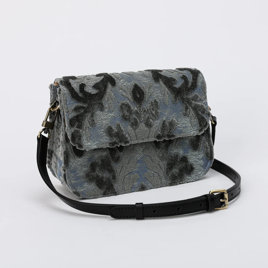 Burnout Velvet Steel Blue Flap Crossbody Bag - Image 4