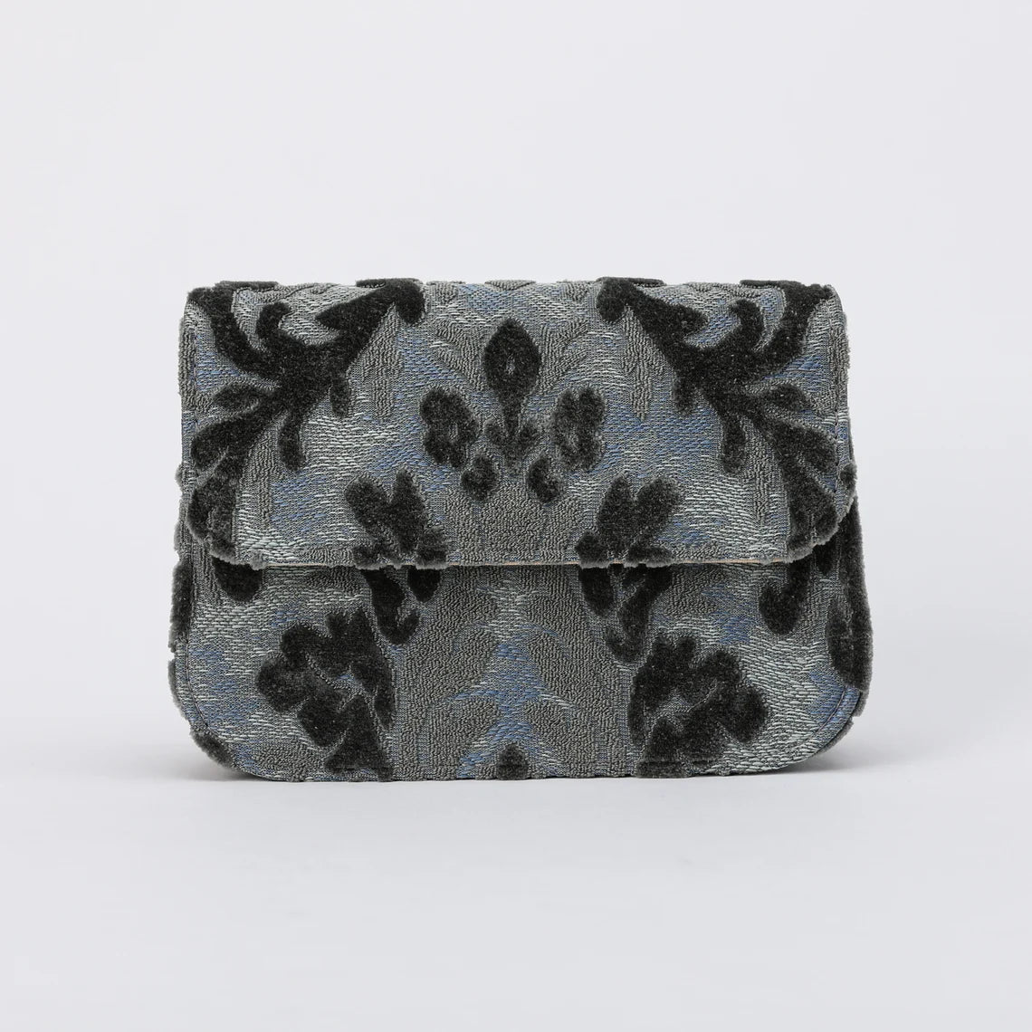 Burnout Velvet Steel Blue Flap Crossbody Bag - Image 5