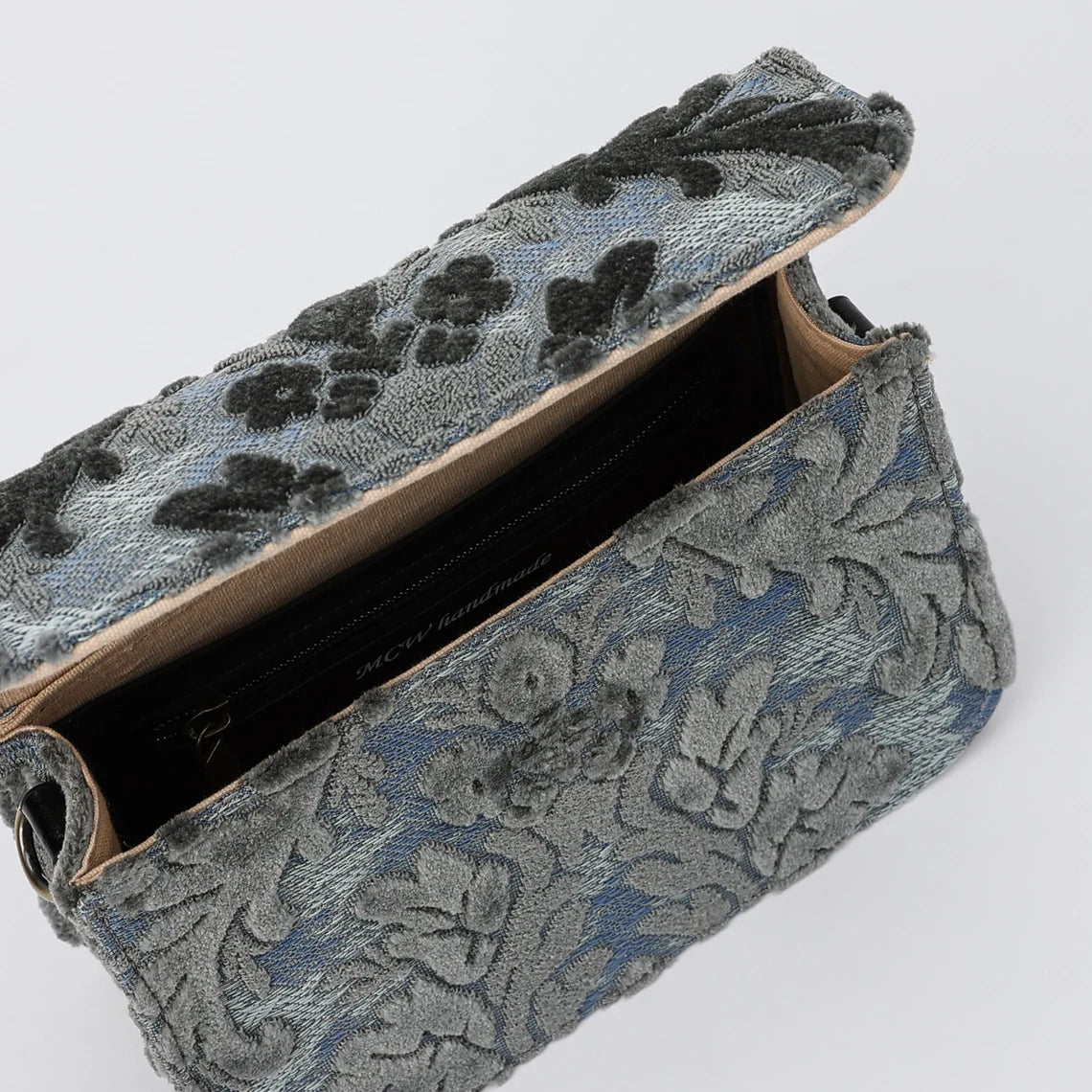 Burnout Velvet Steel Blue Flap Crossbody Bag - Image 7