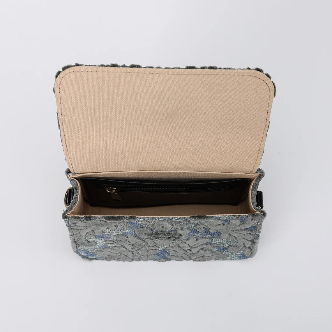 Burnout Velvet Steel Blue Flap Crossbody Bag - Image 8
