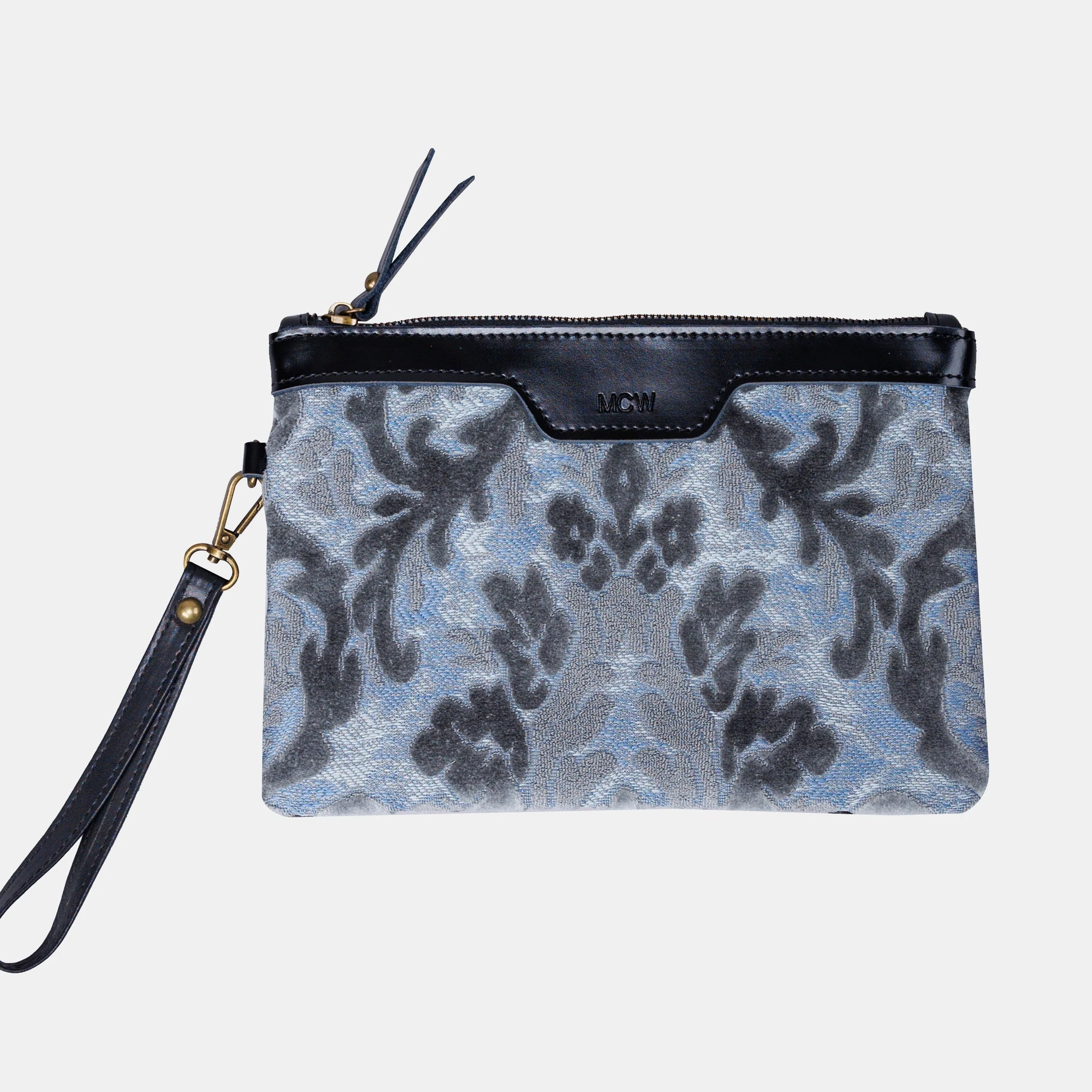 Burnout Velvet Steel Blue Wristlet Clutch