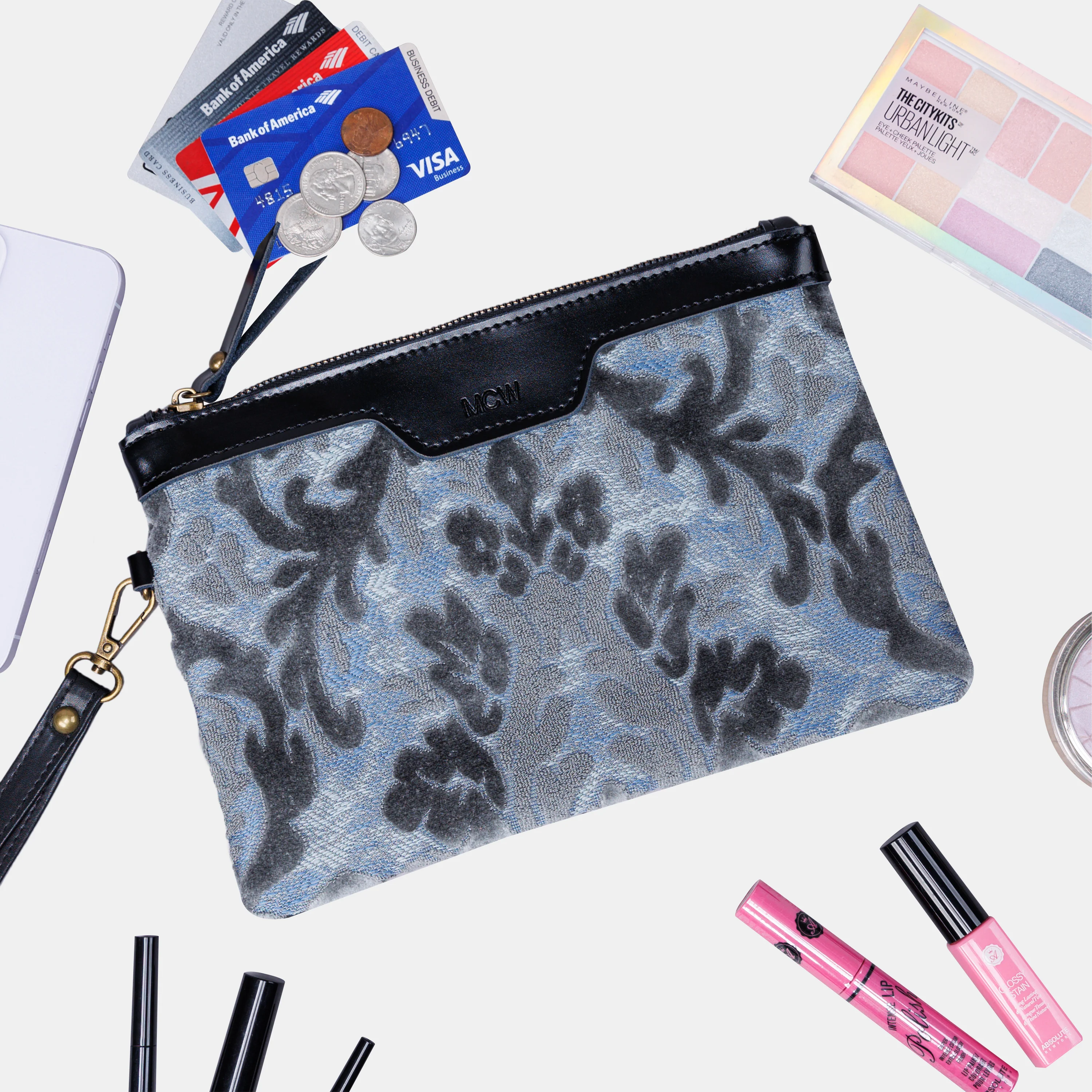 Burnout Velvet Steel Blue Wristlet Clutch - Image 2