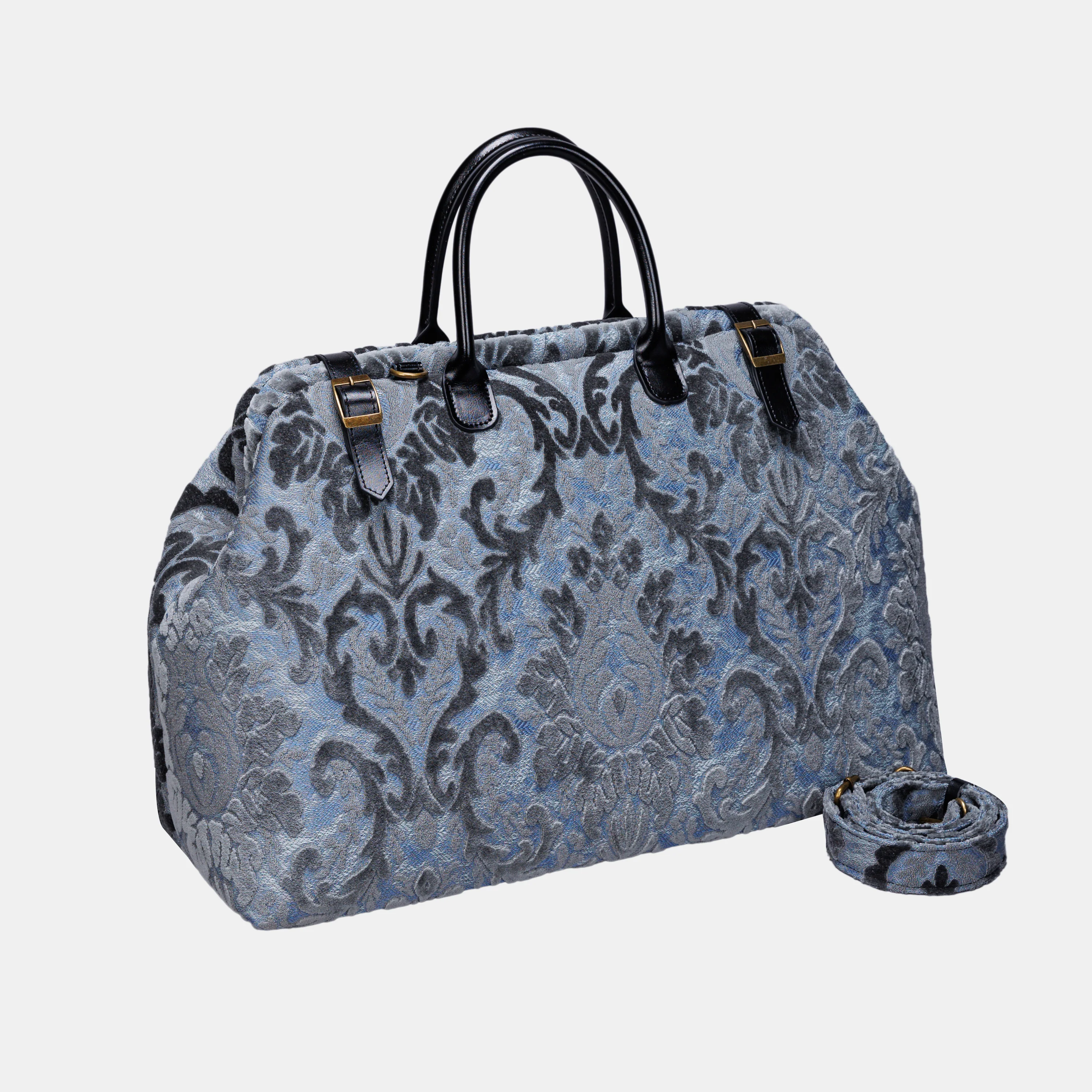 Burnout Velvet Steel Blue Large Carpetbag - Image 2
