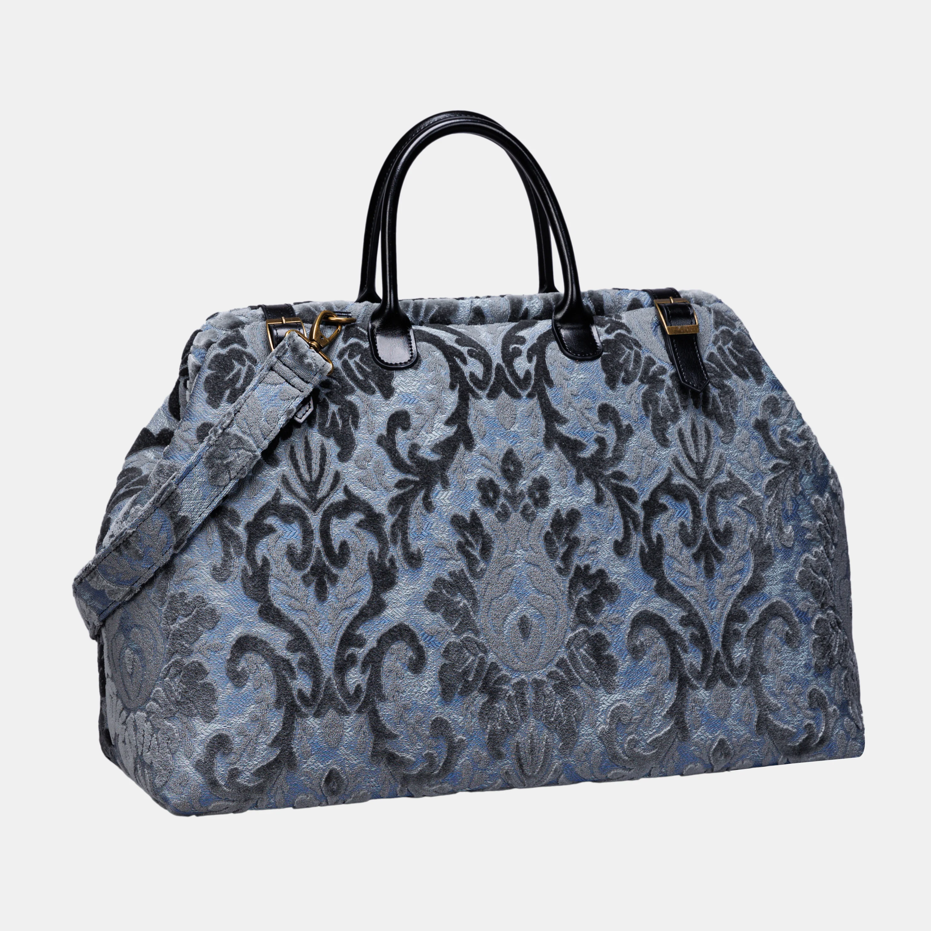 Burnout Velvet Steel Blue Large Carpetbag - Image 3
