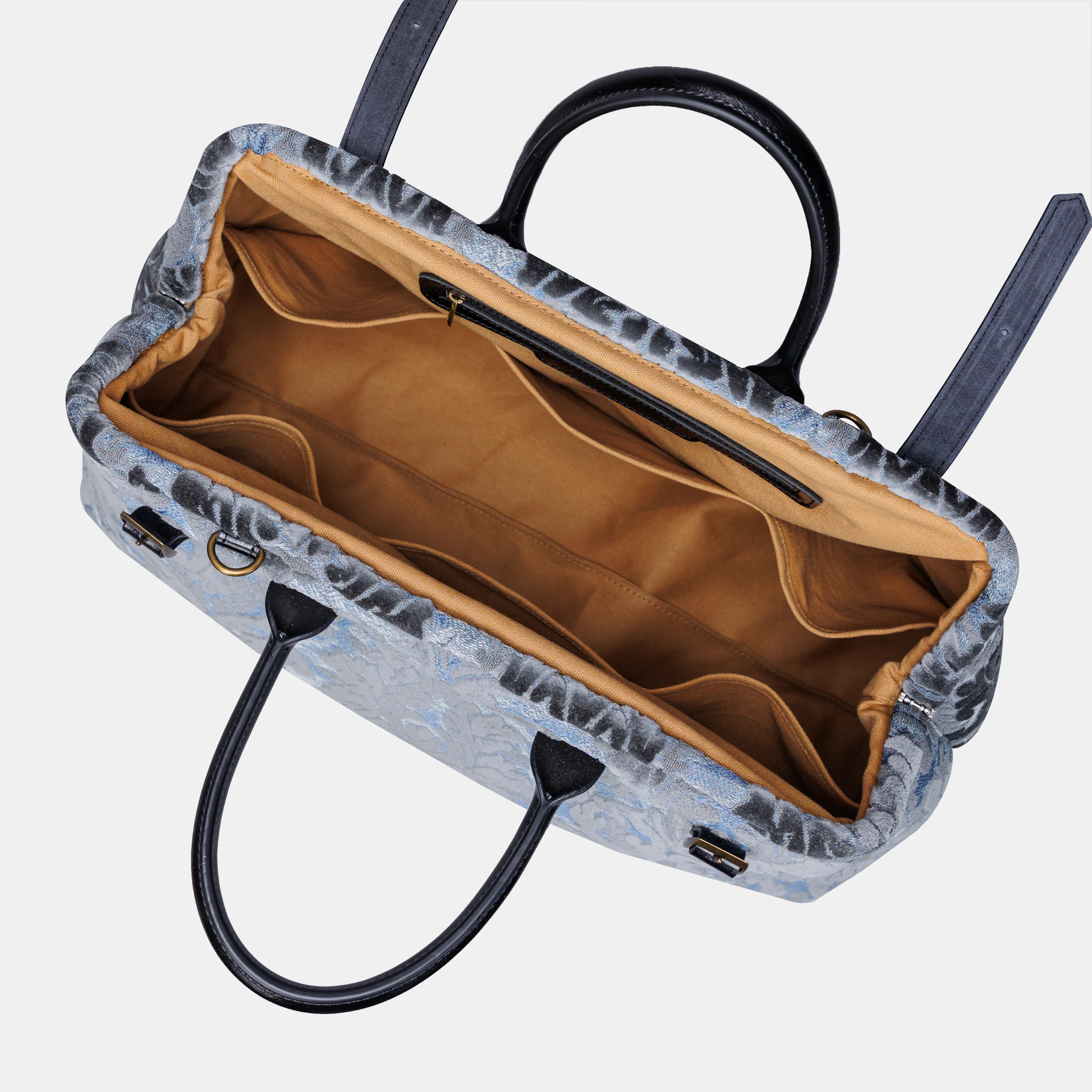 Burnout Velvet Steel Blue Large Carpetbag - Image 5